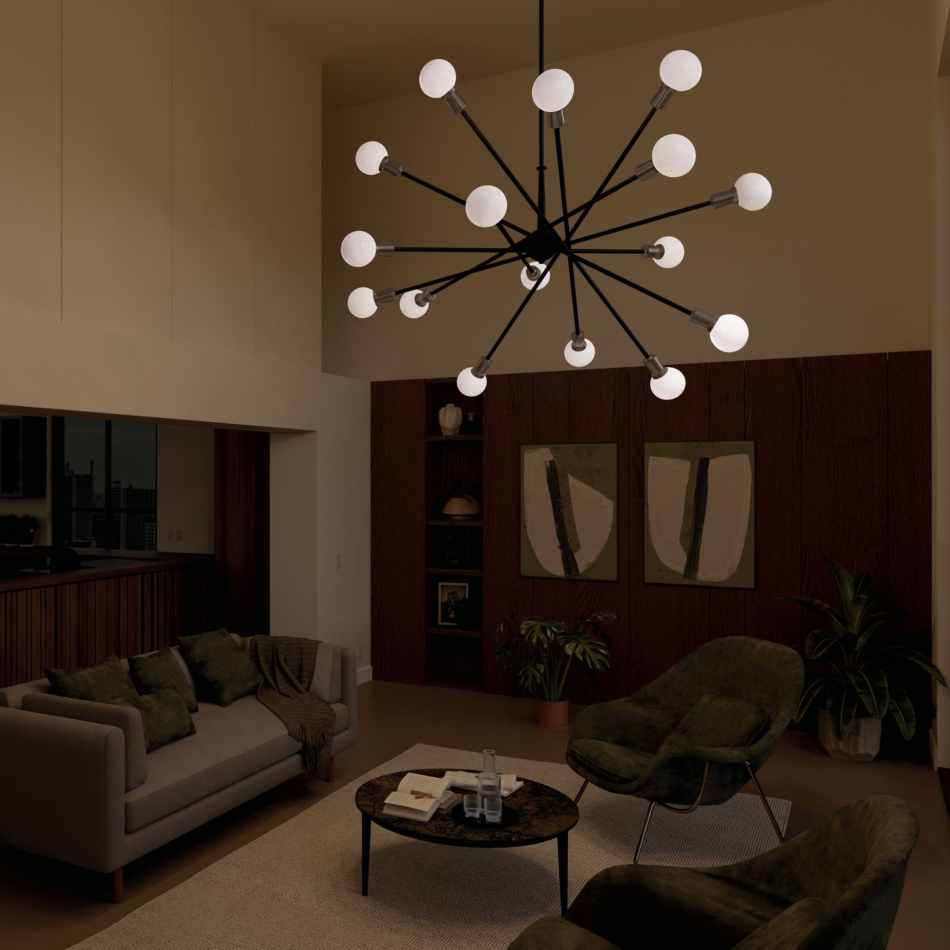 Armstrong 63" 16 Light Chandelier, Black Finish - Bees Lighting