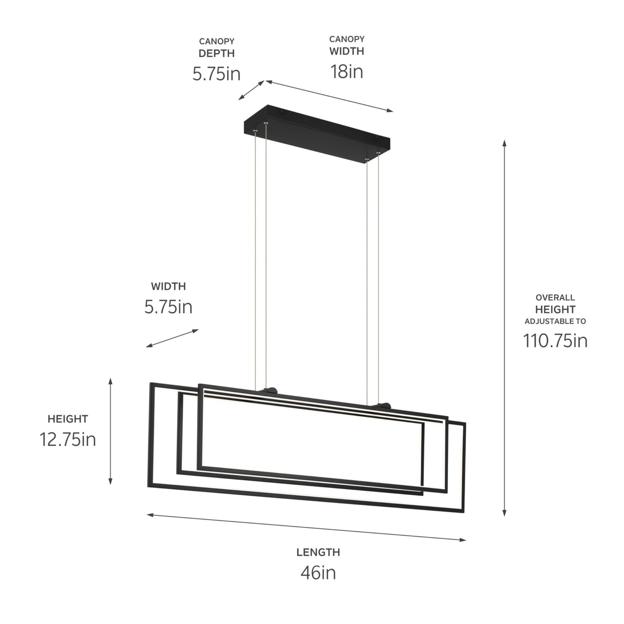 Jestin 46 in. 3 Lights Chandelier Matte Black Finish - Bees Lighting