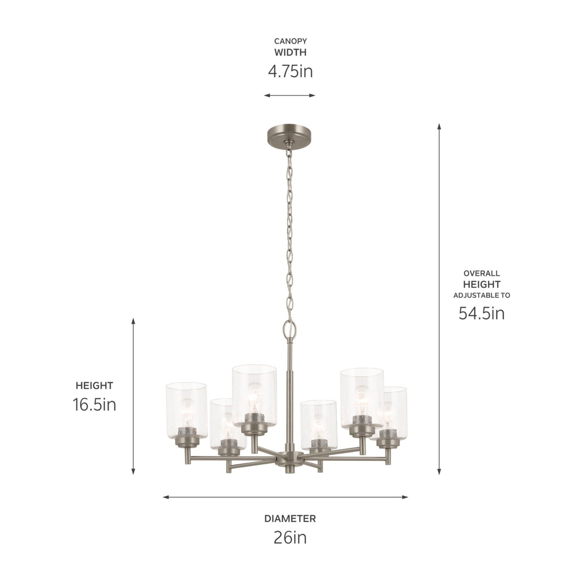 Winslow 26" 6-Light Chandelier, Brushed Nickel Finish - Bees Lighting
