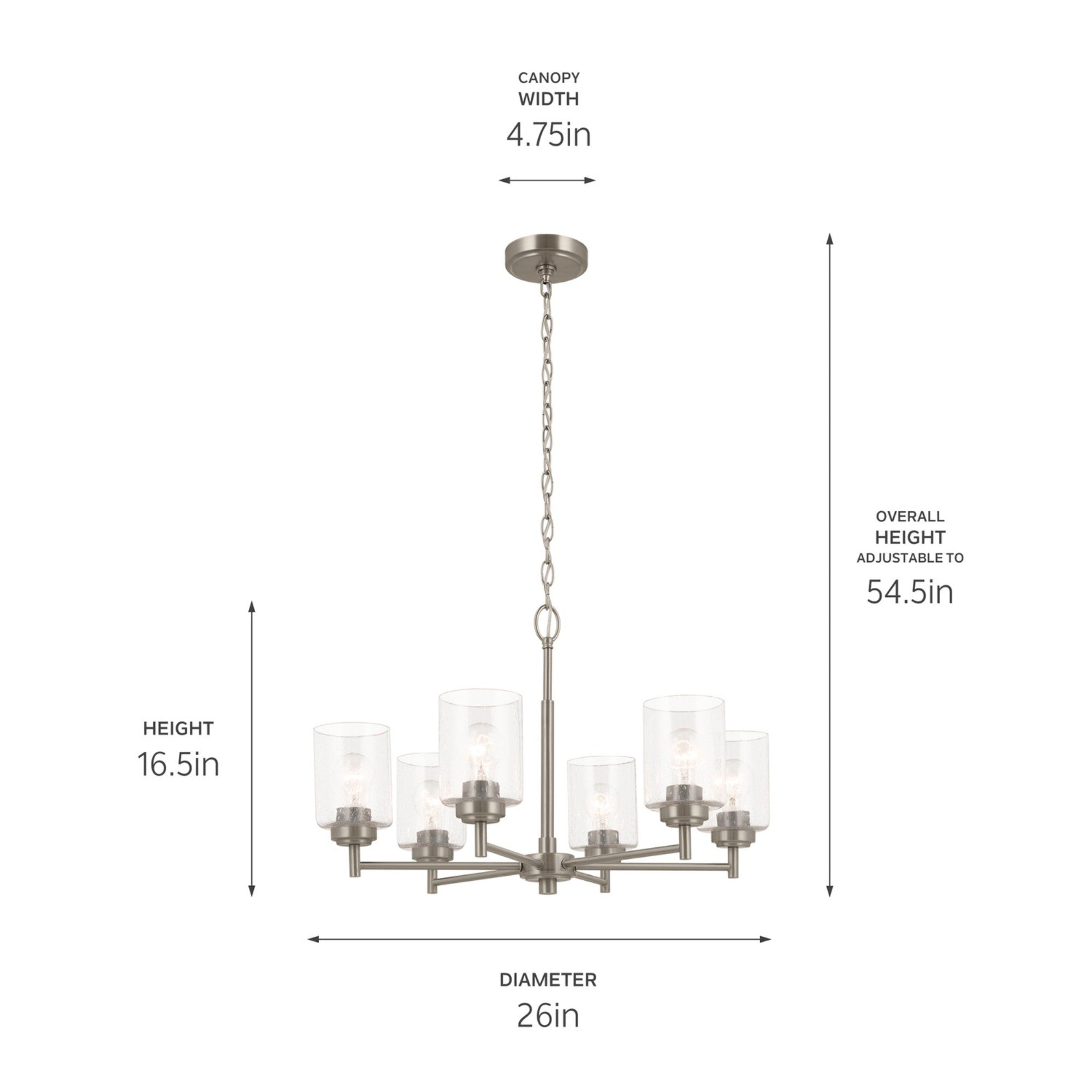 Winslow 26" 6-Light Chandelier, Brushed Nickel Finish - Bees Lighting