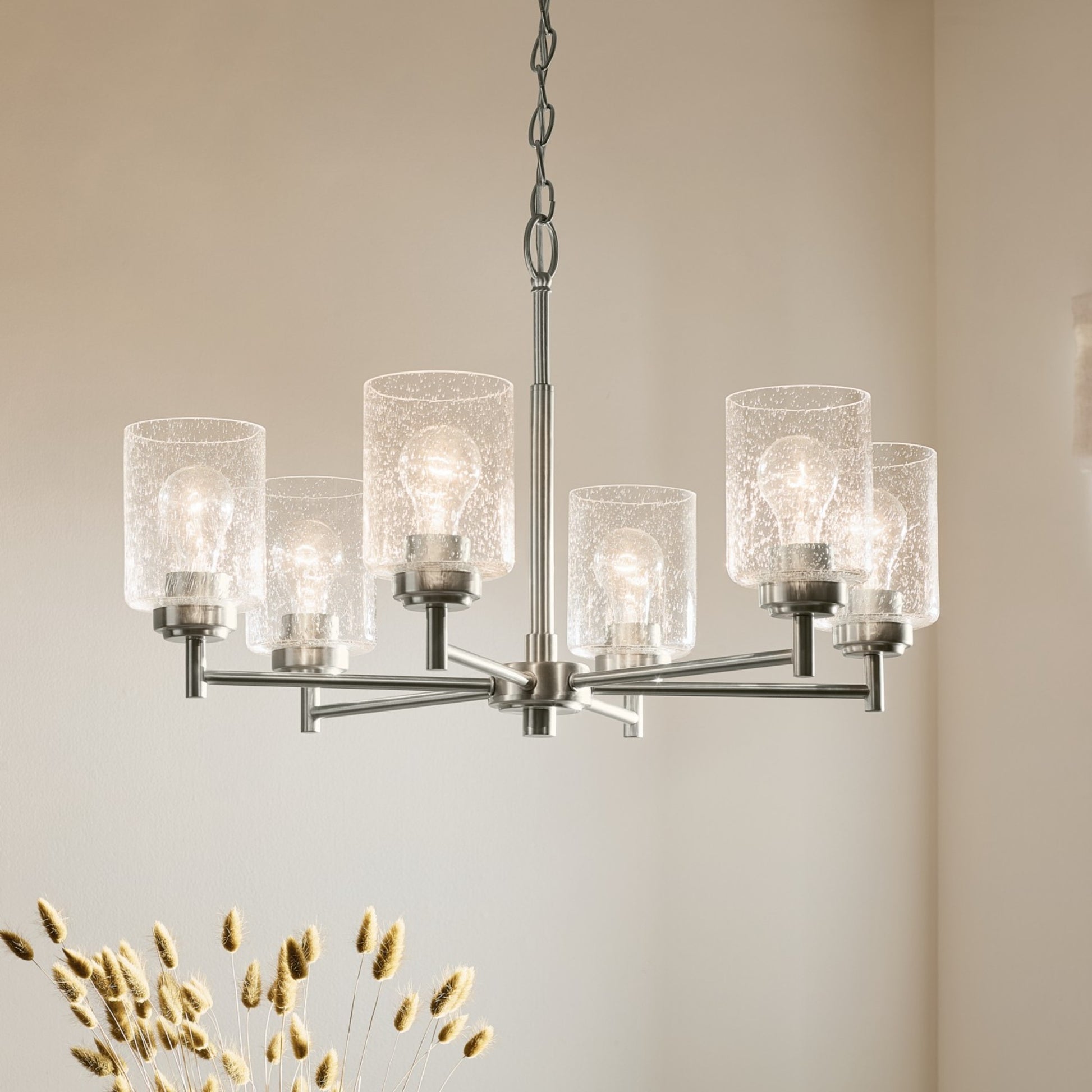 Winslow 26" 6-Light Chandelier, Brushed Nickel Finish - Bees Lighting