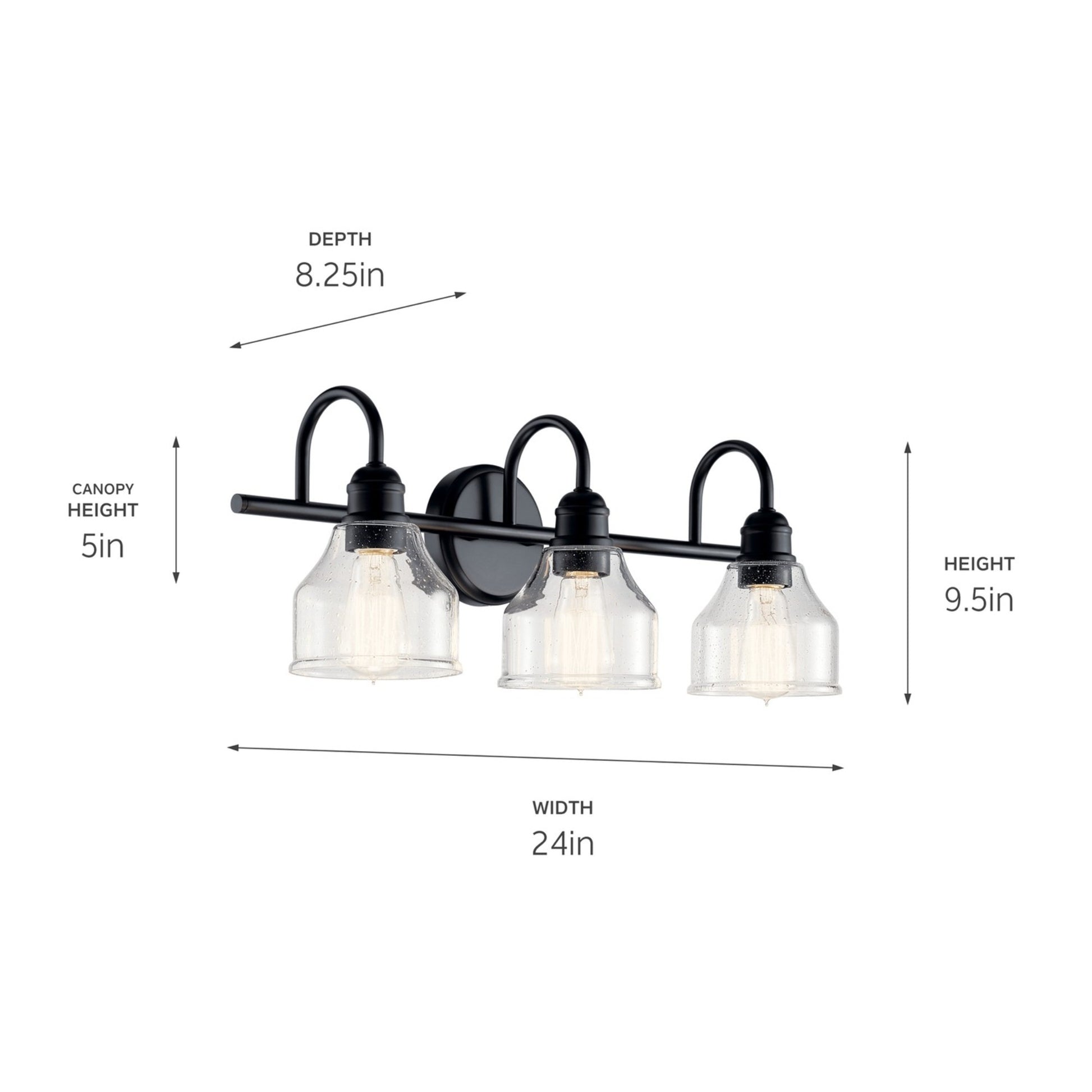 Avery 24" 3-Light Bath Vanity Light, Black Finish - Bees Lighting