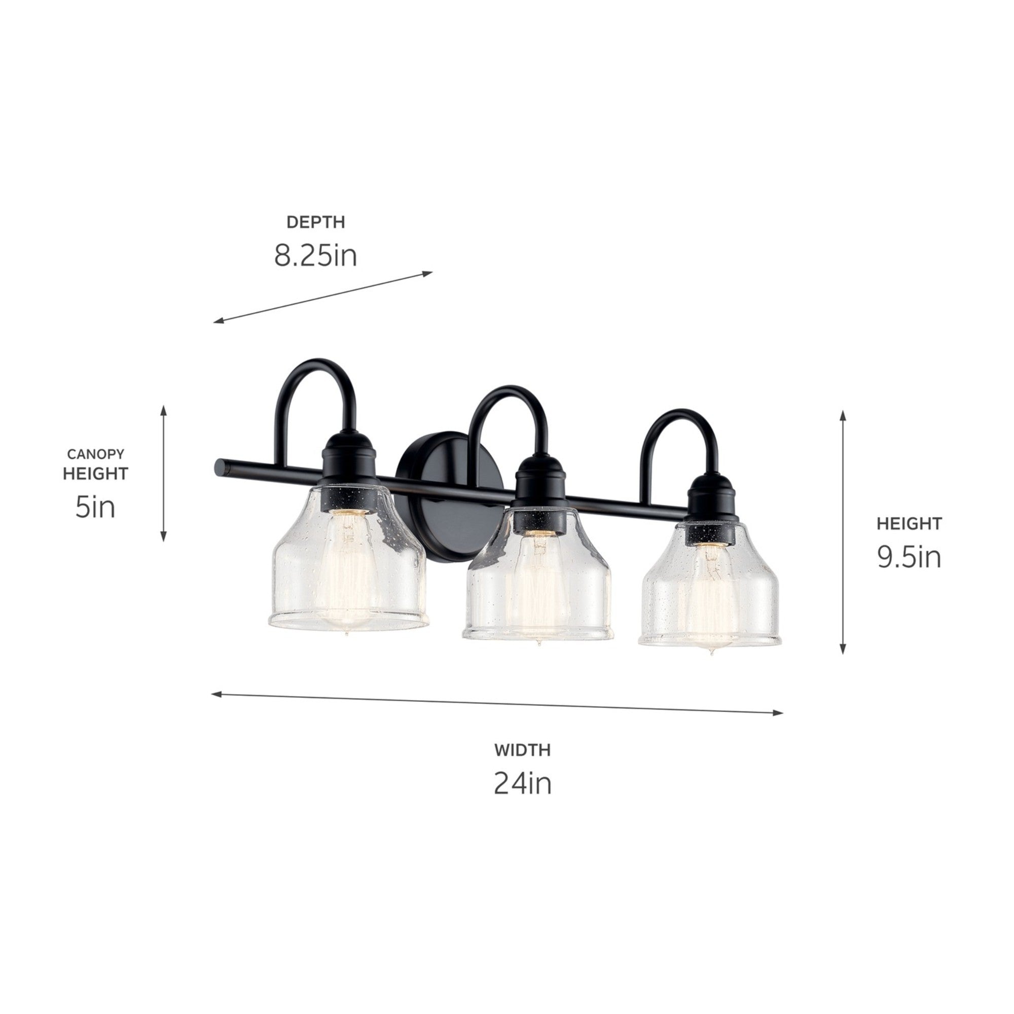 Avery 24" 3-Light Bath Vanity Light, Black Finish - Bees Lighting