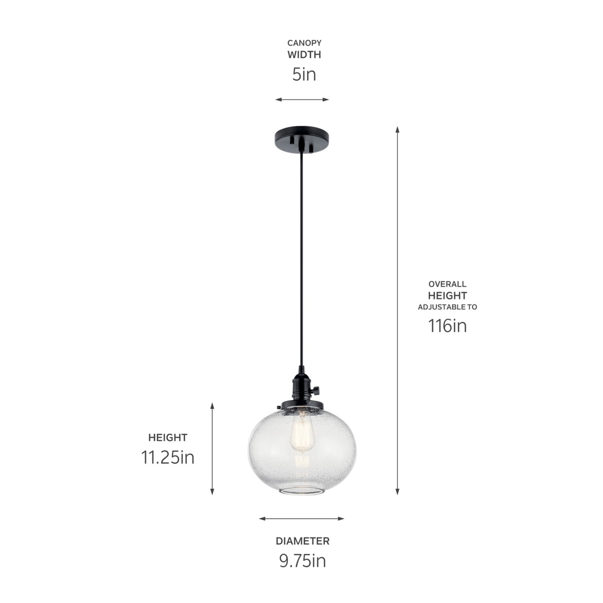Avery 10" Globe Mini Pendant, Black Finish - Bees Lighting