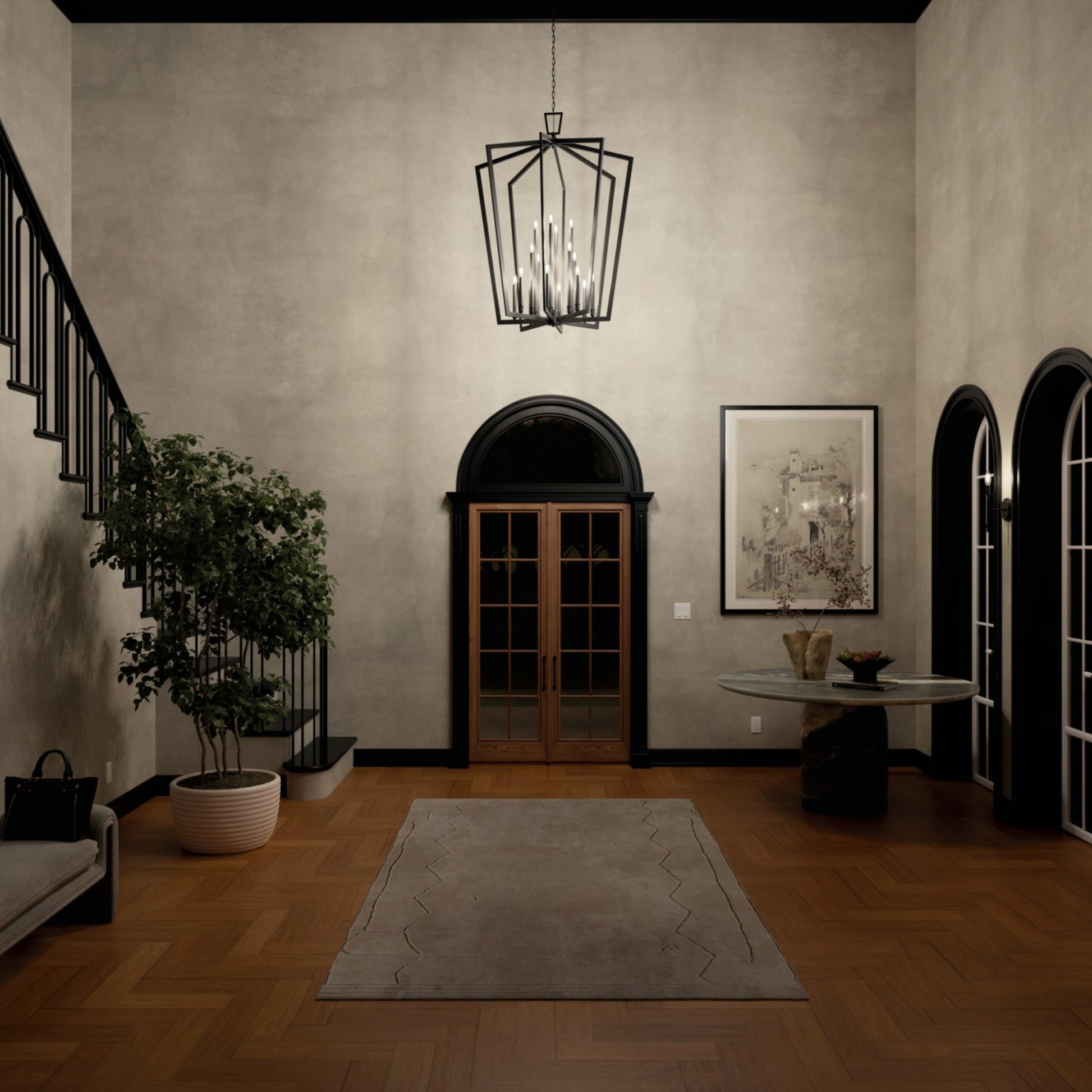 Abbotswell 37 in. 16 Lights Chandelier Black Finish - Bees Lighting