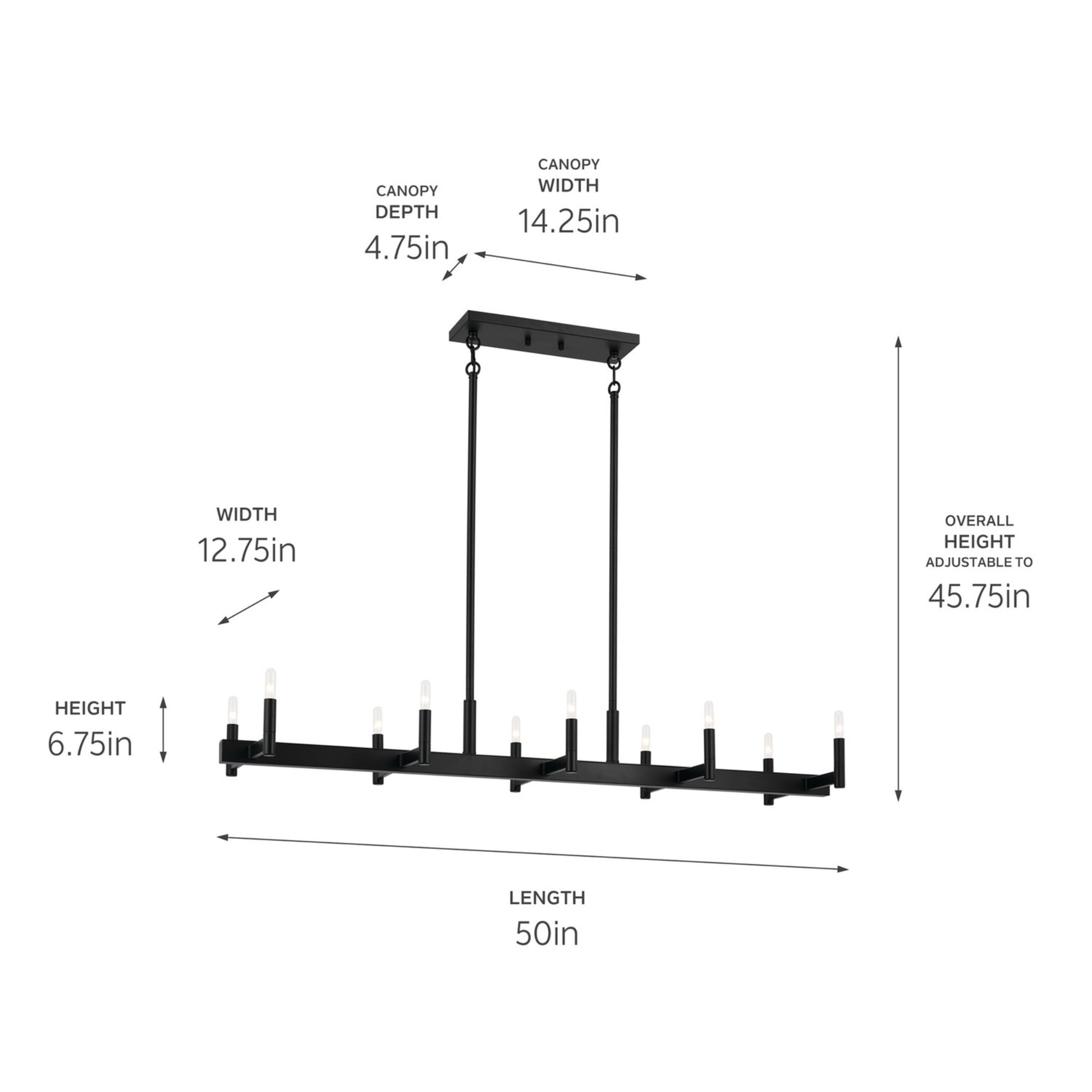 Erzo 50" 10-Light Linear Chandelier, Black Finish - Bees Lighting