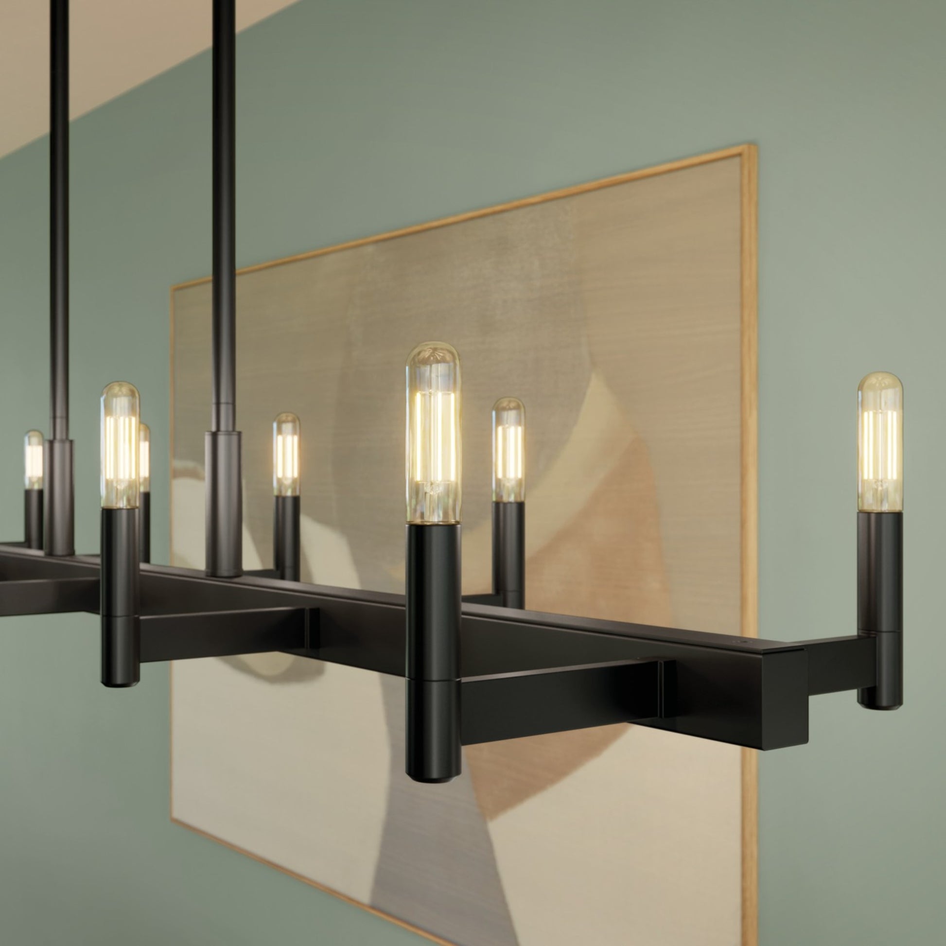 Erzo 50" 10-Light Linear Chandelier, Black Finish - Bees Lighting