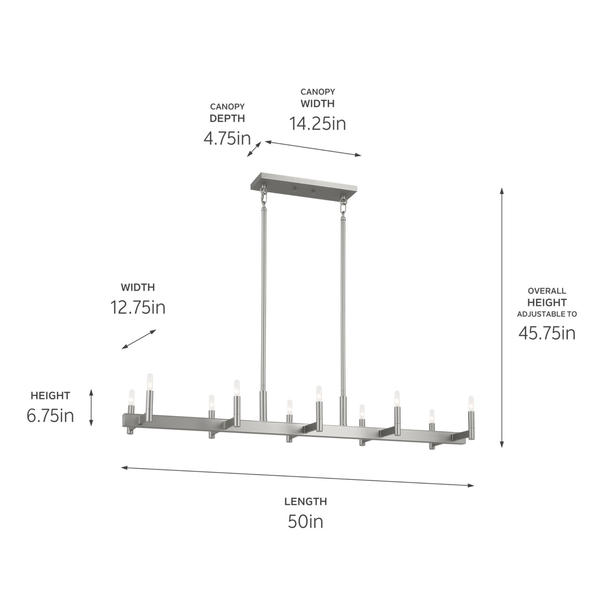Erzo 50" 10-Light Linear Chandelier, Satin Nickel Finish - Bees Lighting