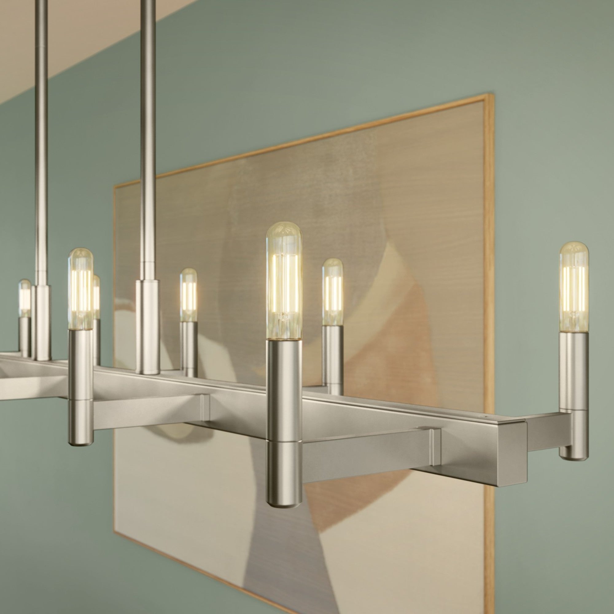 Erzo 50" 10-Light Linear Chandelier, Satin Nickel Finish - Bees Lighting