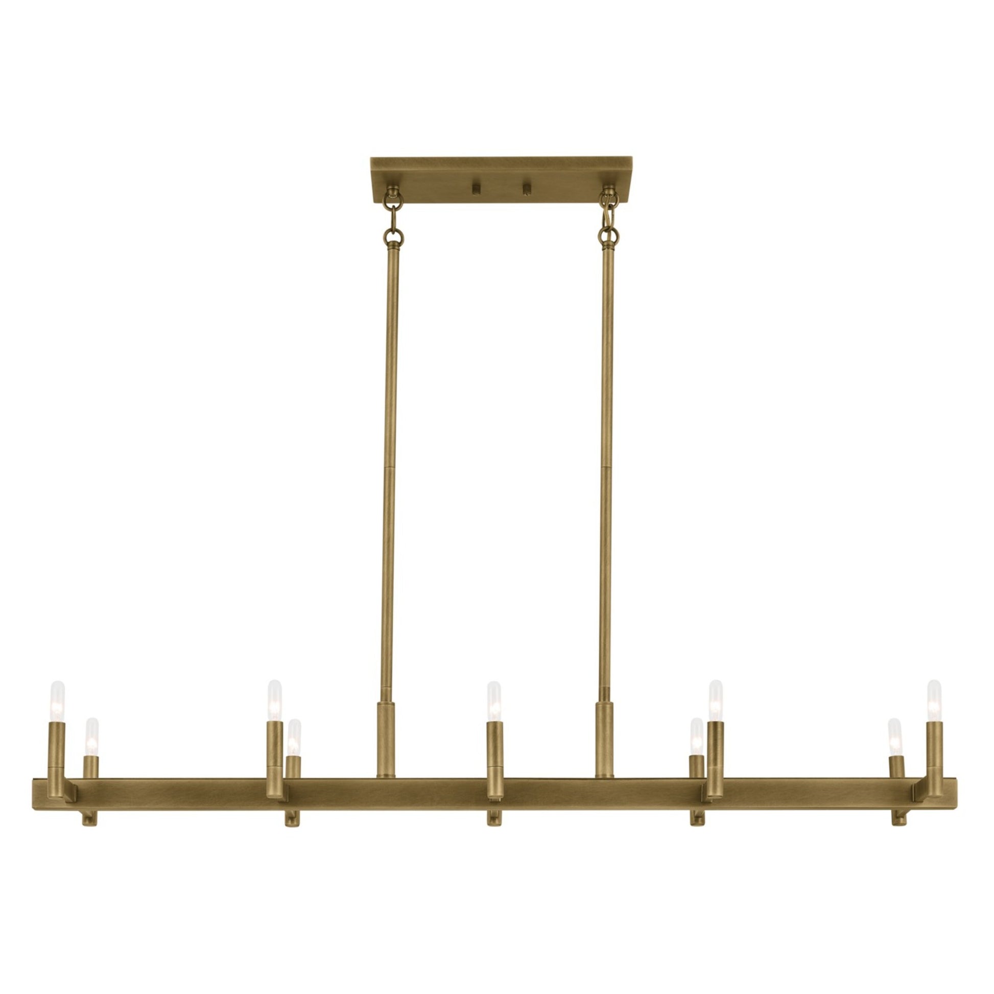 Erzo 50" 10-Light Linear Chandelier, Natural Brass Finish - Bees Lighting