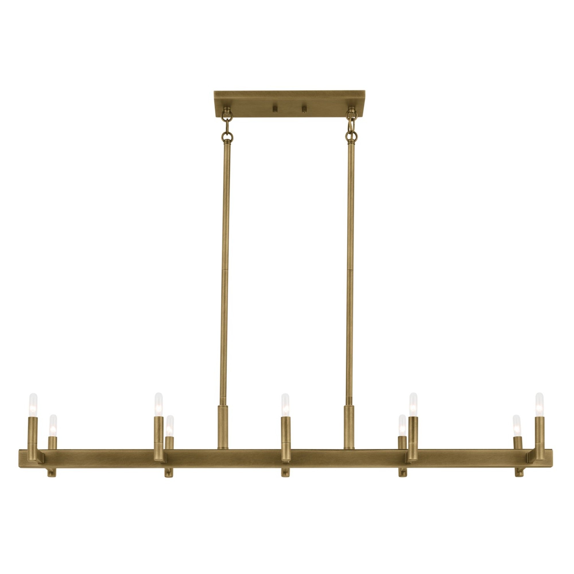 Erzo 50" 10-Light Linear Chandelier, Natural Brass Finish - Bees Lighting