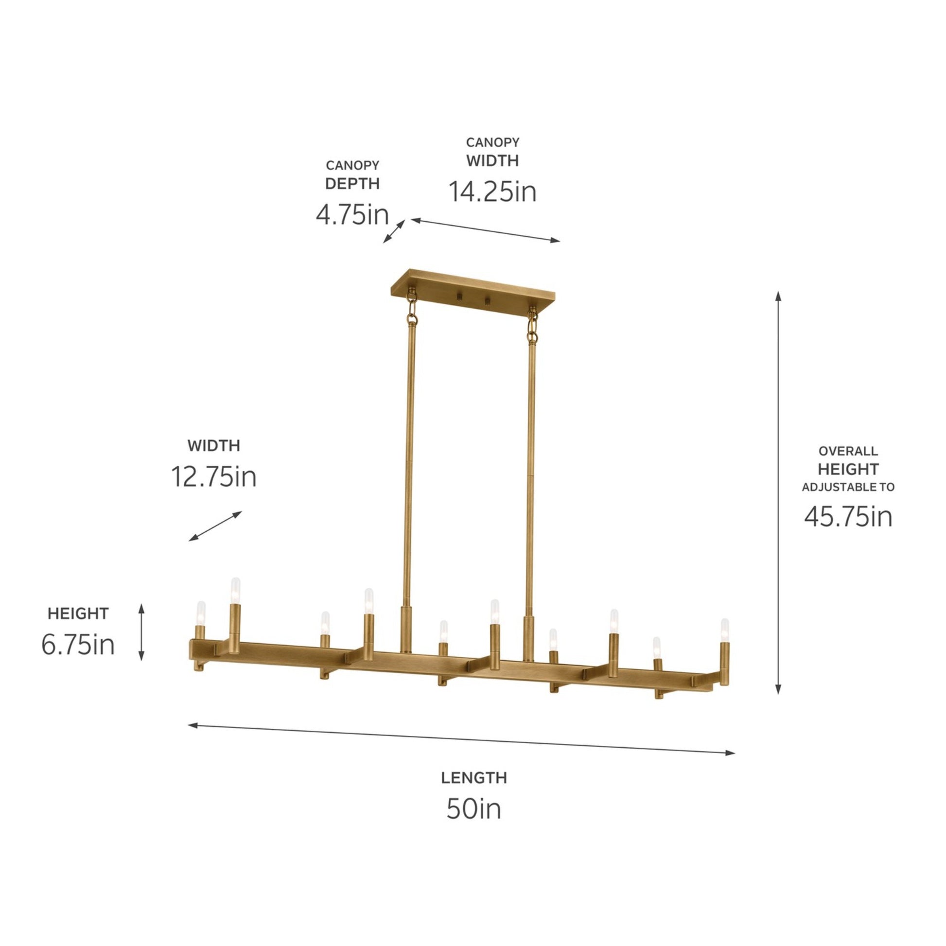 Erzo 50" 10-Light Linear Chandelier, Natural Brass Finish - Bees Lighting