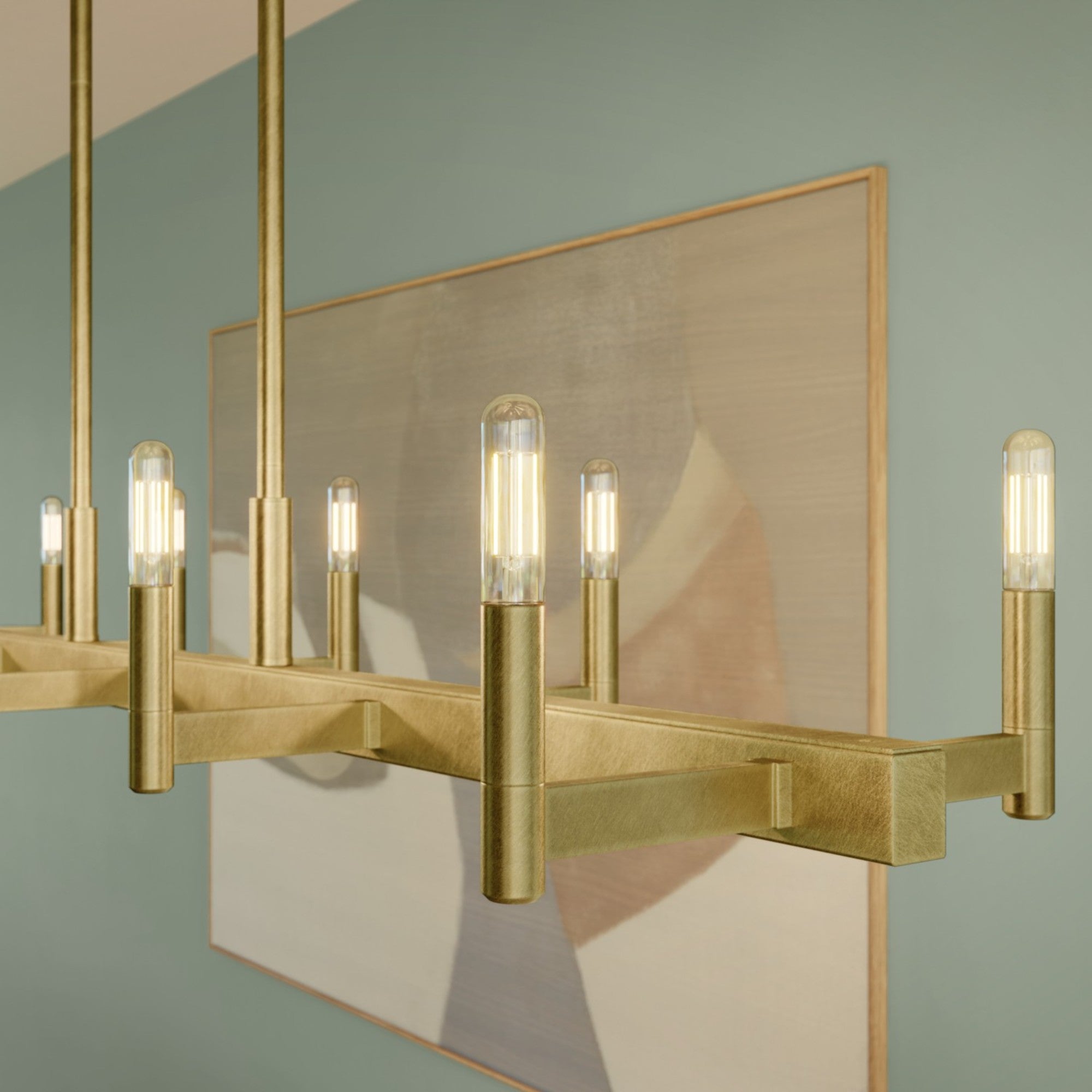 Erzo 50" 10-Light Linear Chandelier, Natural Brass Finish - Bees Lighting
