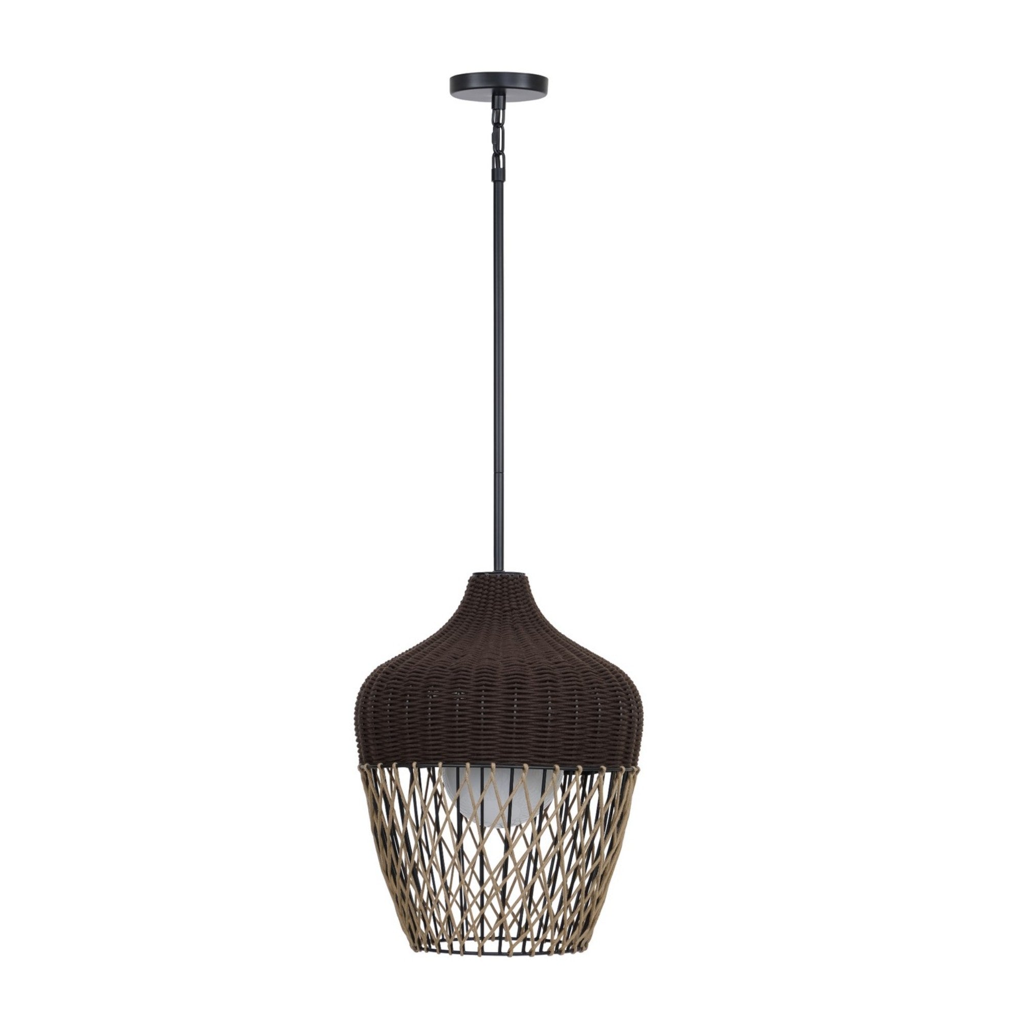 Hannha 23" Outdoor Pendant, Black & Brown PET Weave Finish - Bees Lighting
