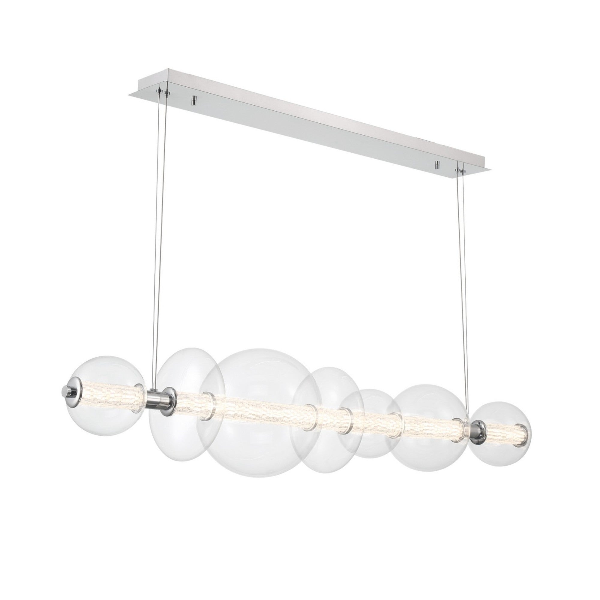 Atomo 7-Light 56" LED Linear Chandelier, Chrome Finish with Clear Glass - Bees Lighting