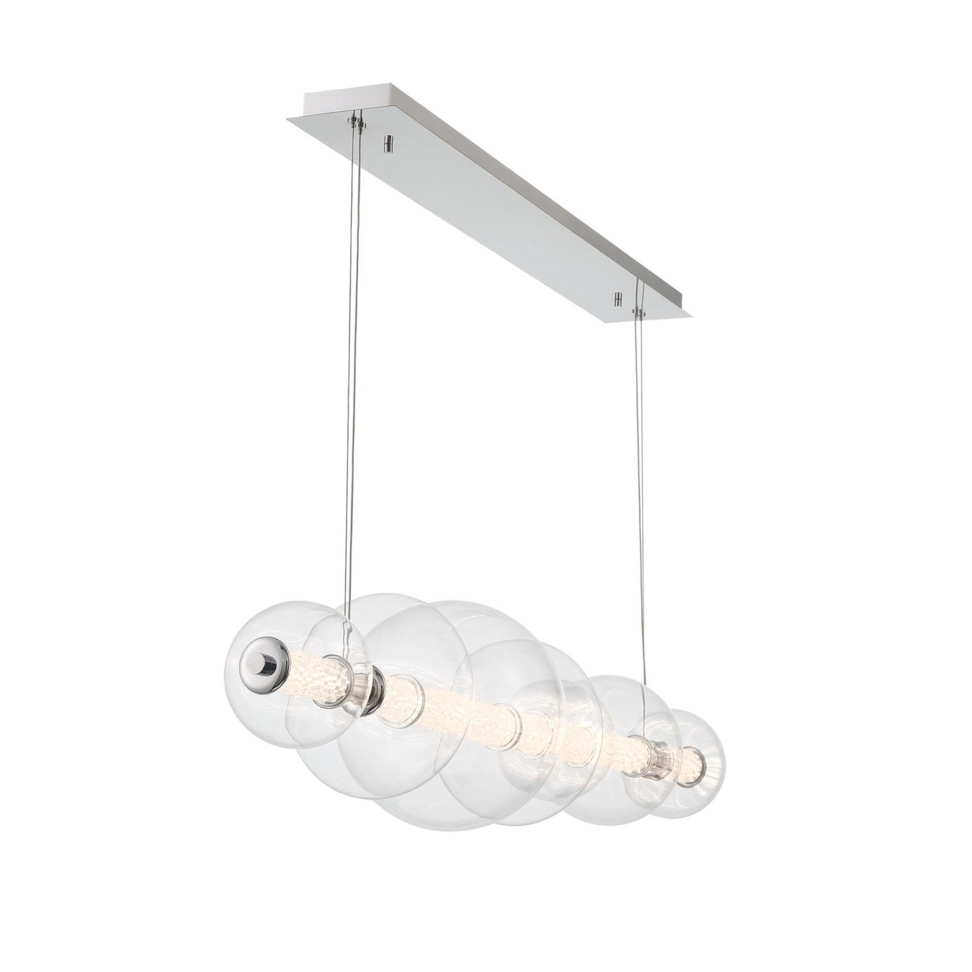 Atomo 7-Light 56" LED Linear Chandelier, Chrome Finish with Clear Glass - Bees Lighting