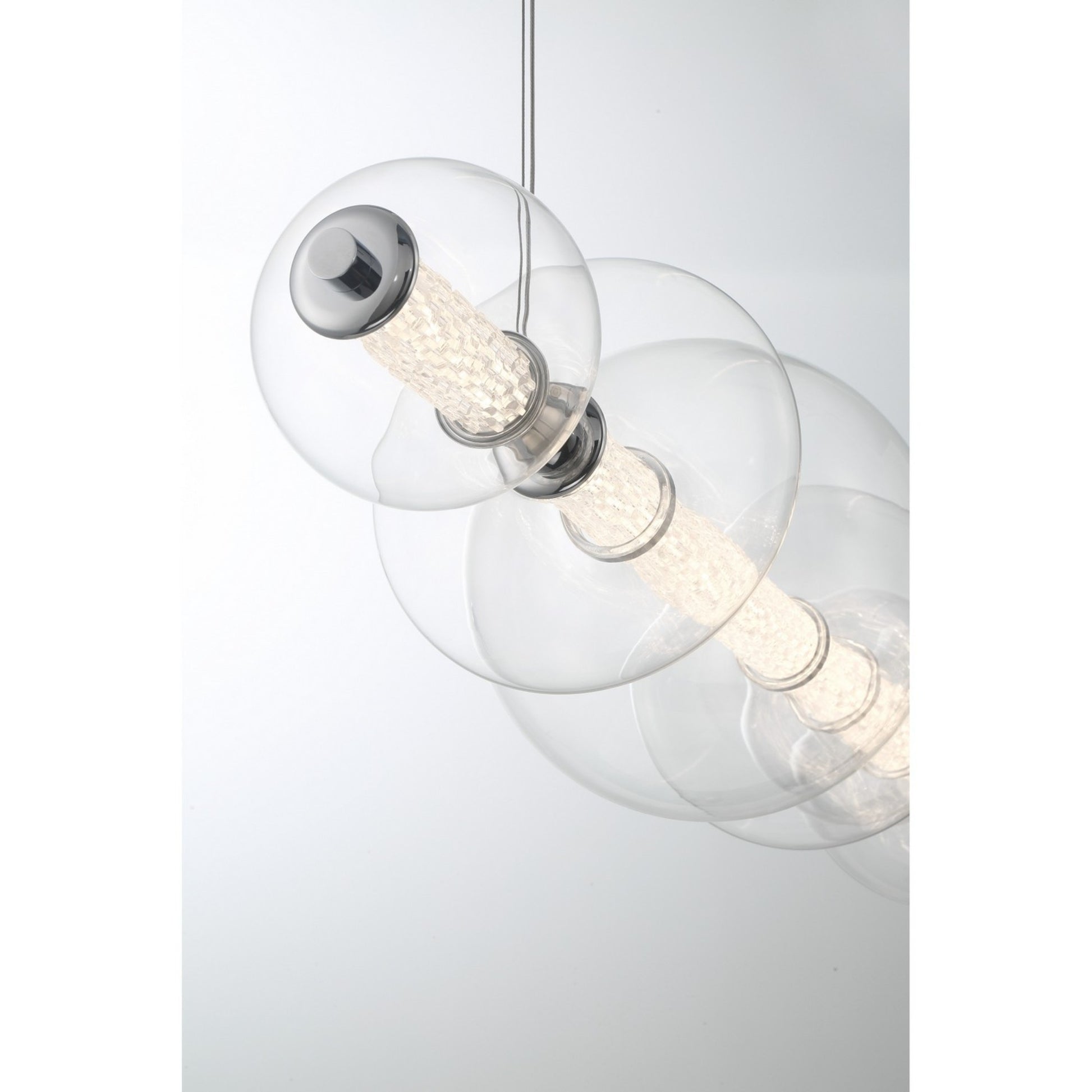 Atomo 7-Light 56" LED Linear Chandelier, Chrome Finish with Clear Glass - Bees Lighting