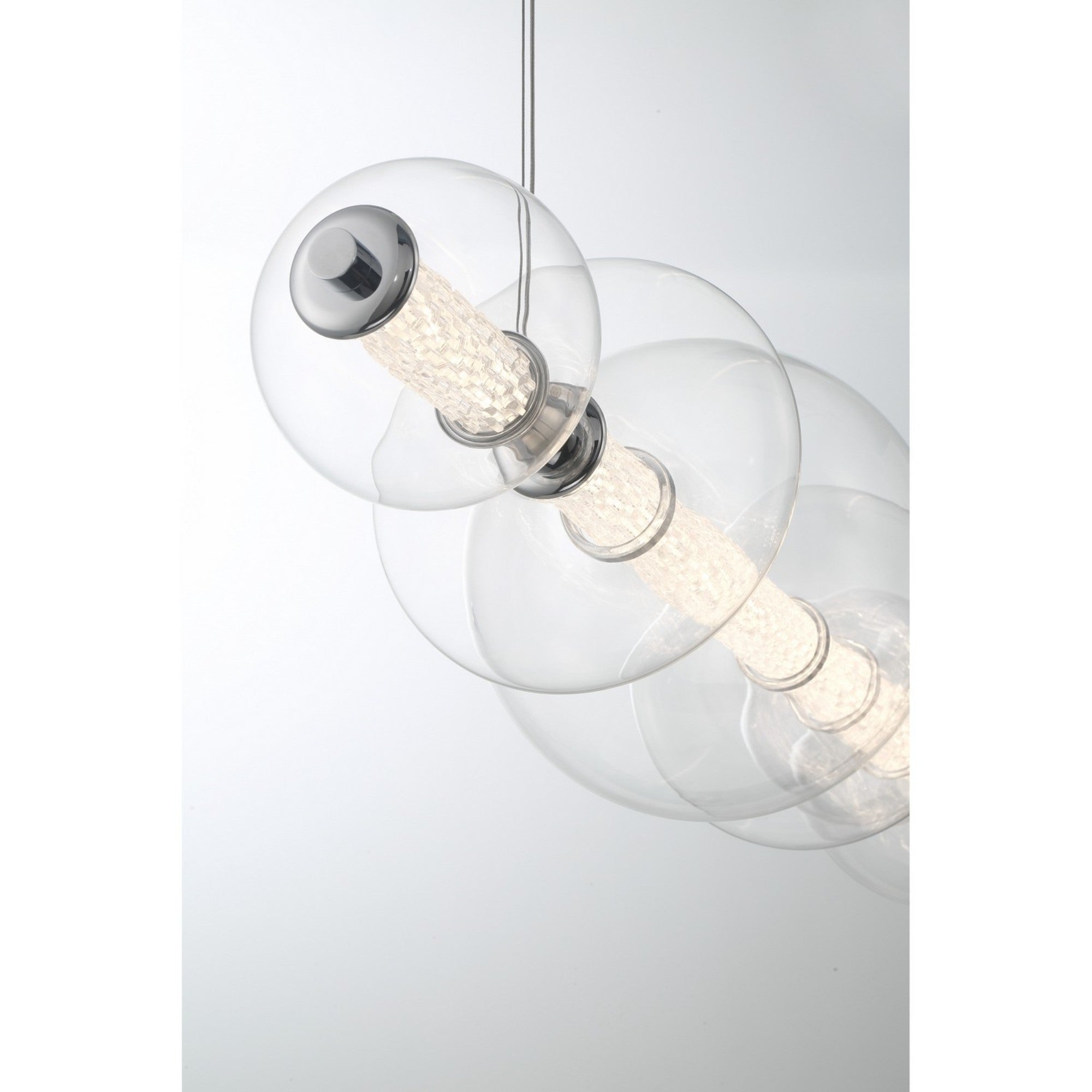 Atomo 7-Light 56" LED Linear Chandelier, Chrome Finish with Clear Glass - Bees Lighting