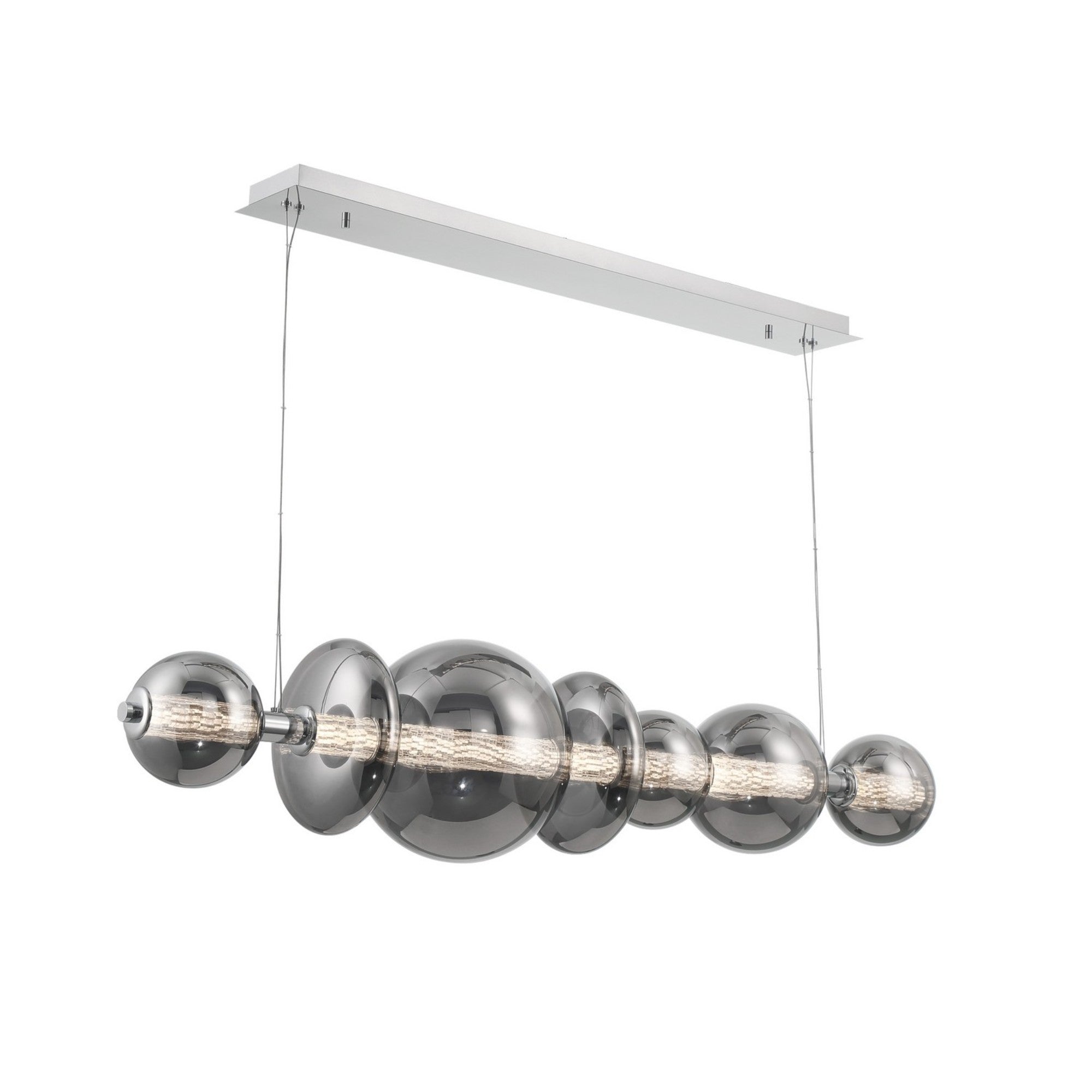 Atomo 7-Light 56" LED Linear Chandelier, Chrome Finish with Smoke Glass - Bees Lighting