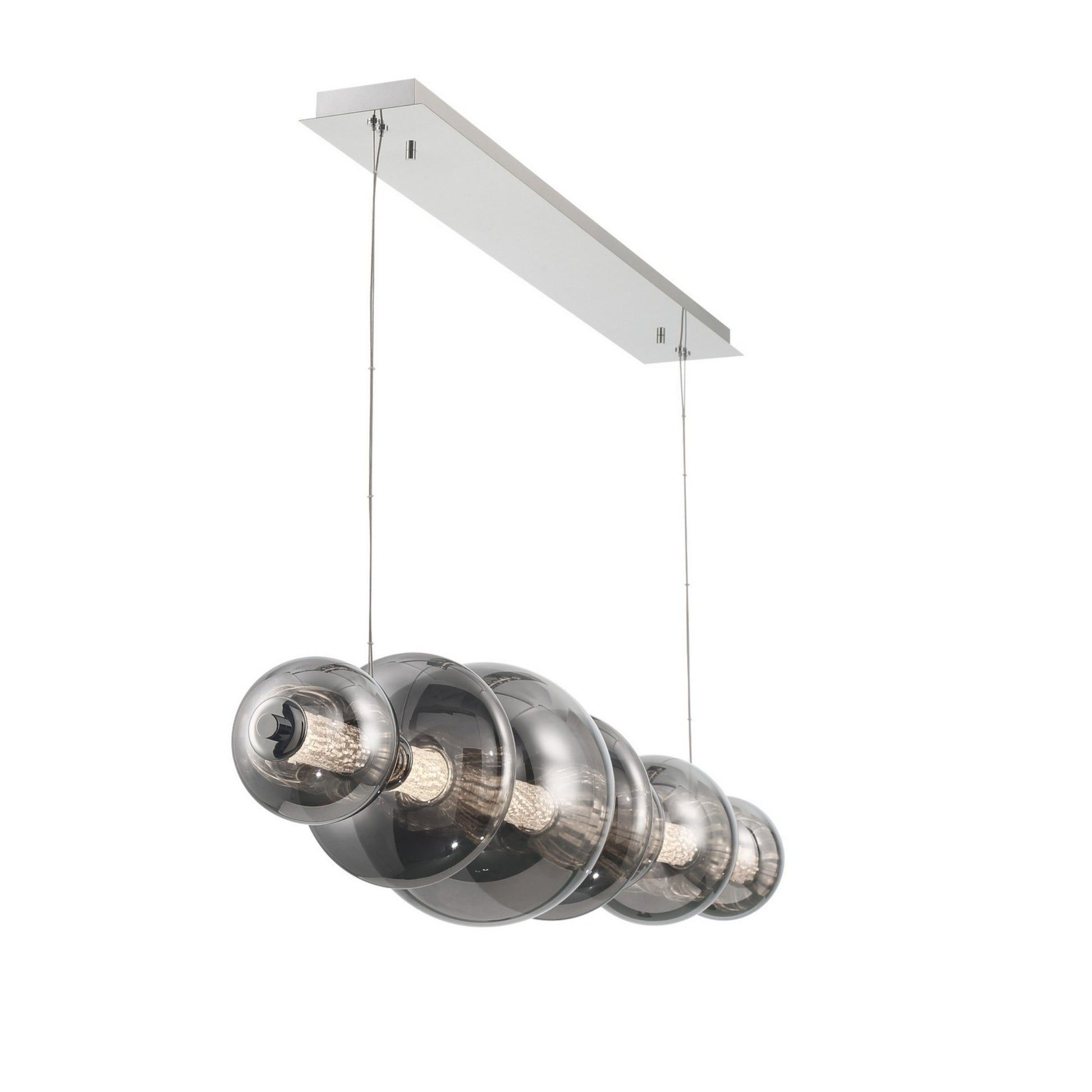 Atomo 7-Light 56" LED Linear Chandelier, Chrome Finish with Smoke Glass - Bees Lighting
