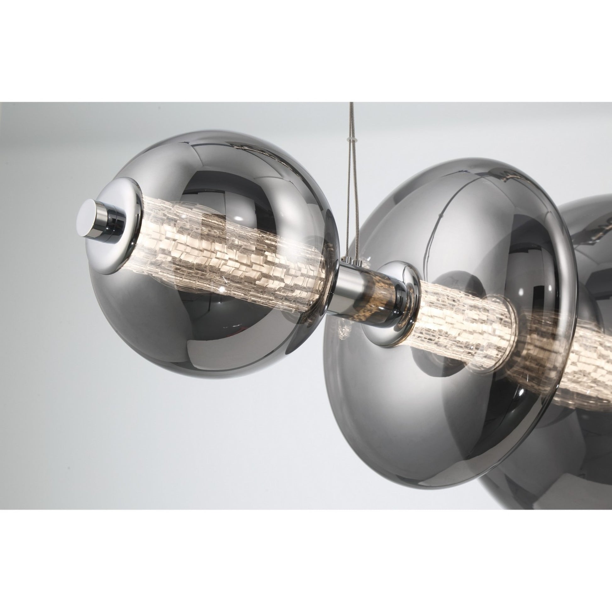 Atomo 7-Light 56" LED Linear Chandelier, Chrome Finish with Smoke Glass - Bees Lighting