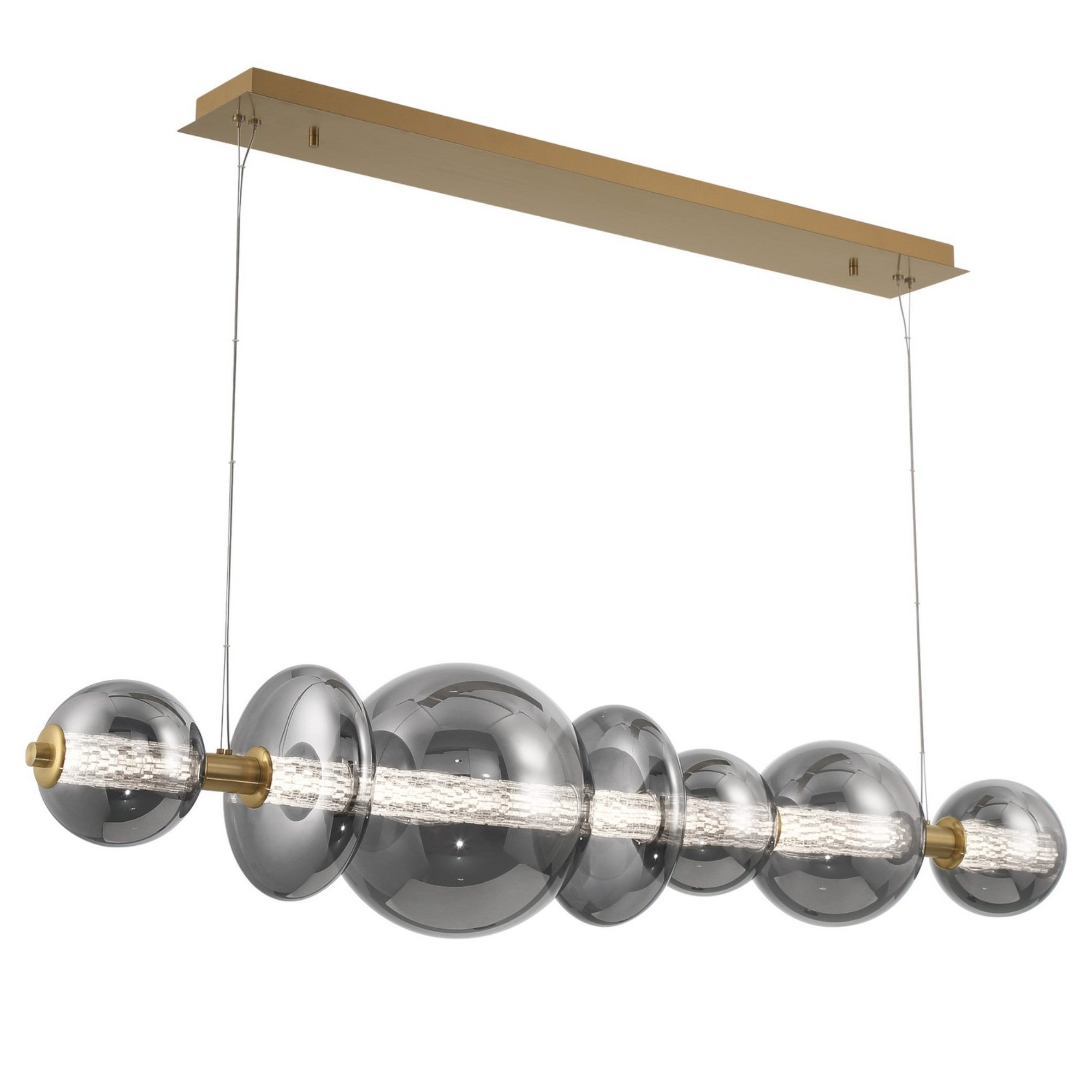 Atomo 7-Light 56" LED Linear Chandelier, Gold Finish with Smoke Glass - Bees Lighting