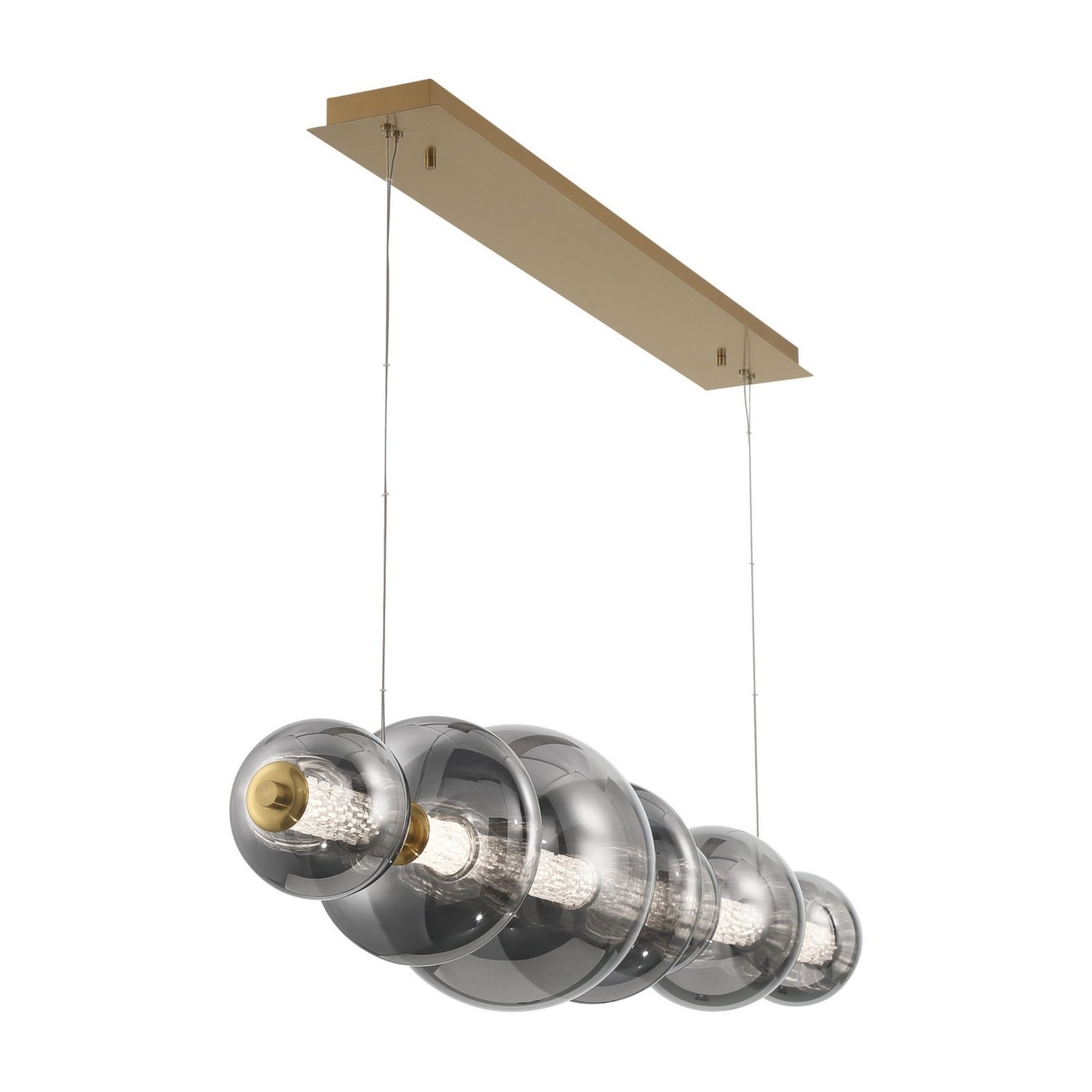 Atomo 7-Light 56" LED Linear Chandelier, Gold Finish with Smoke Glass - Bees Lighting