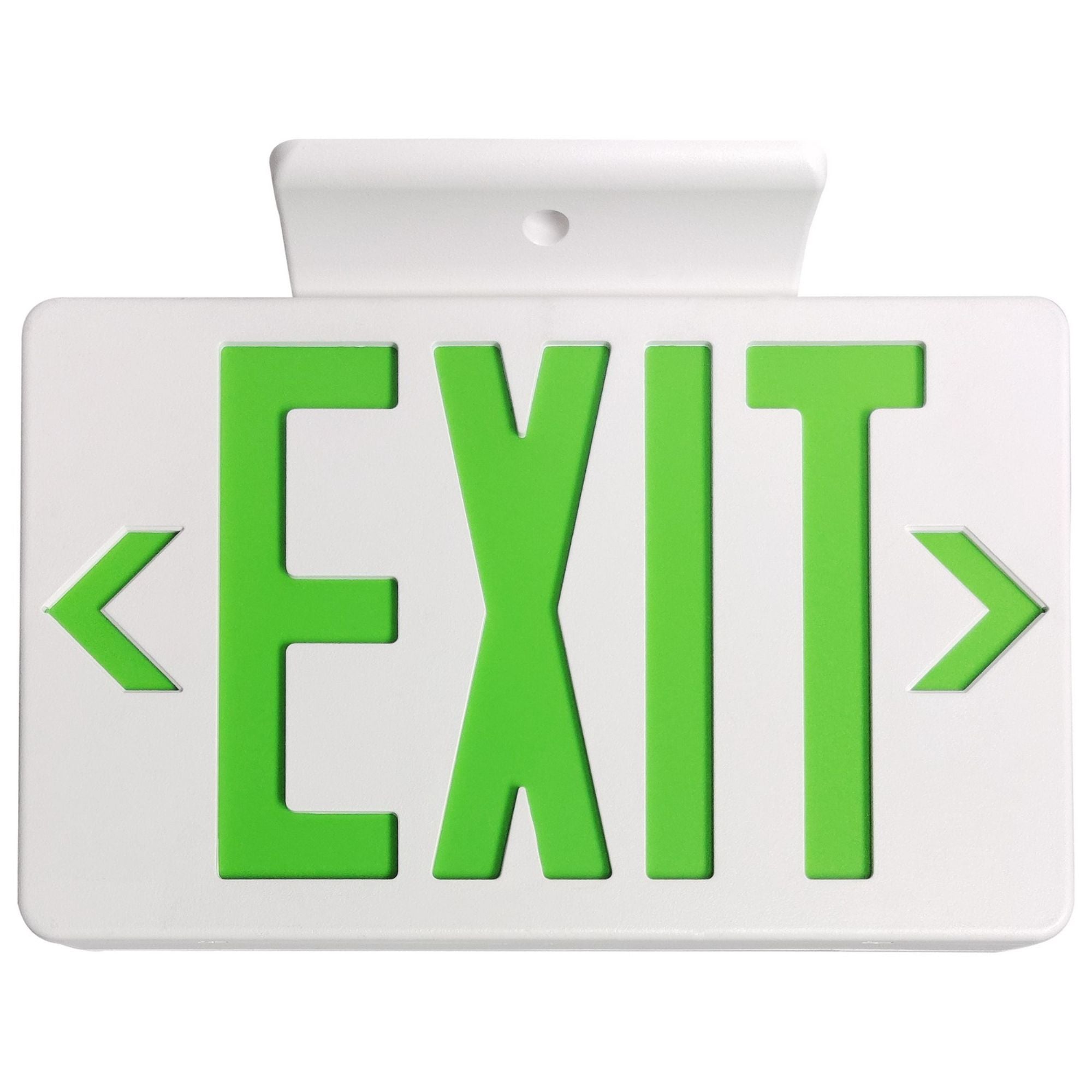 LED Exit Sign, Single/Double Face, Green Letters, White