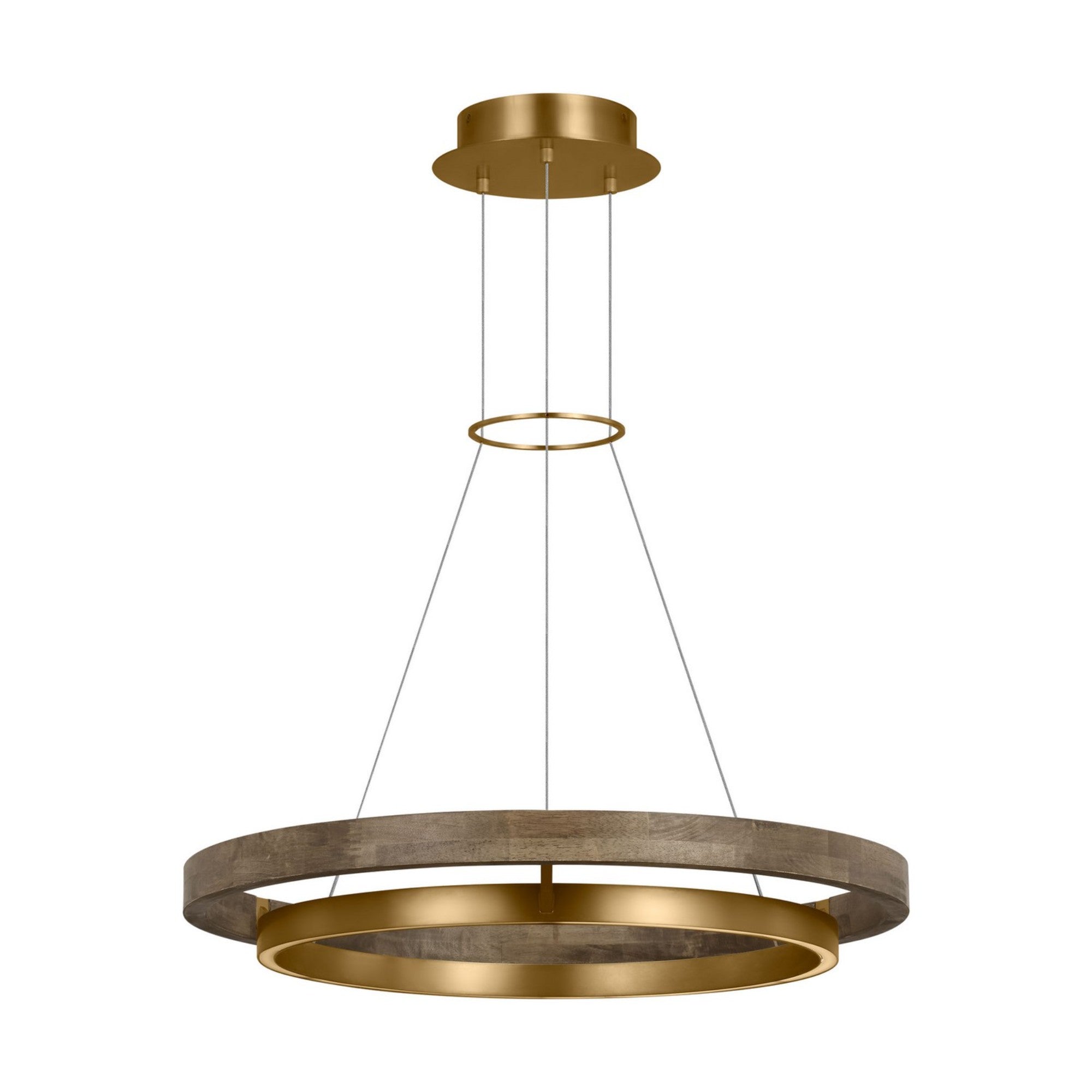 Grace 30" LED Chandelier, Natural Brass & Weathered Oak Finish - Bees Lighting