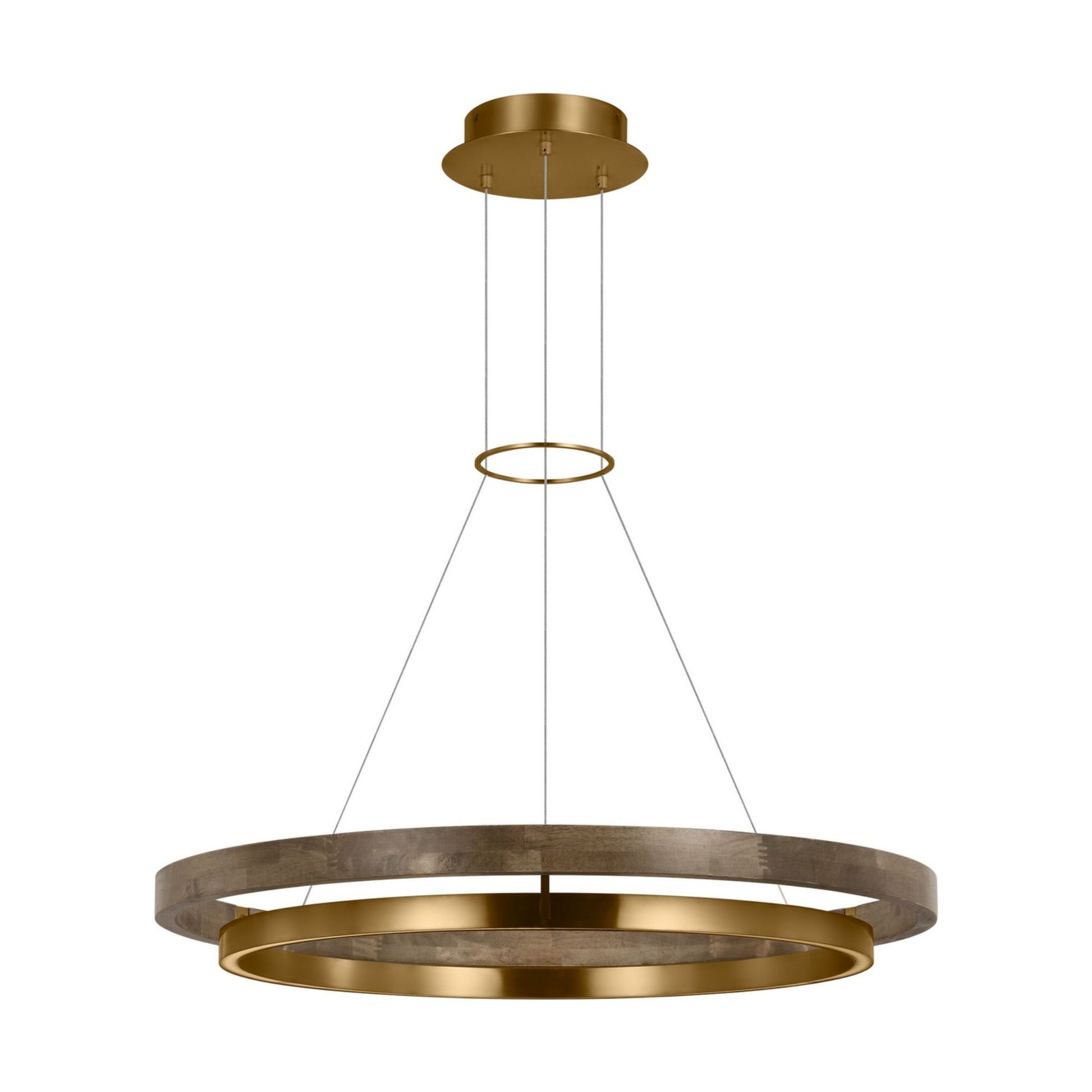 Grace 36" LED Chandelier, Natural Brass & Weathered Oak Finish - Bees Lighting