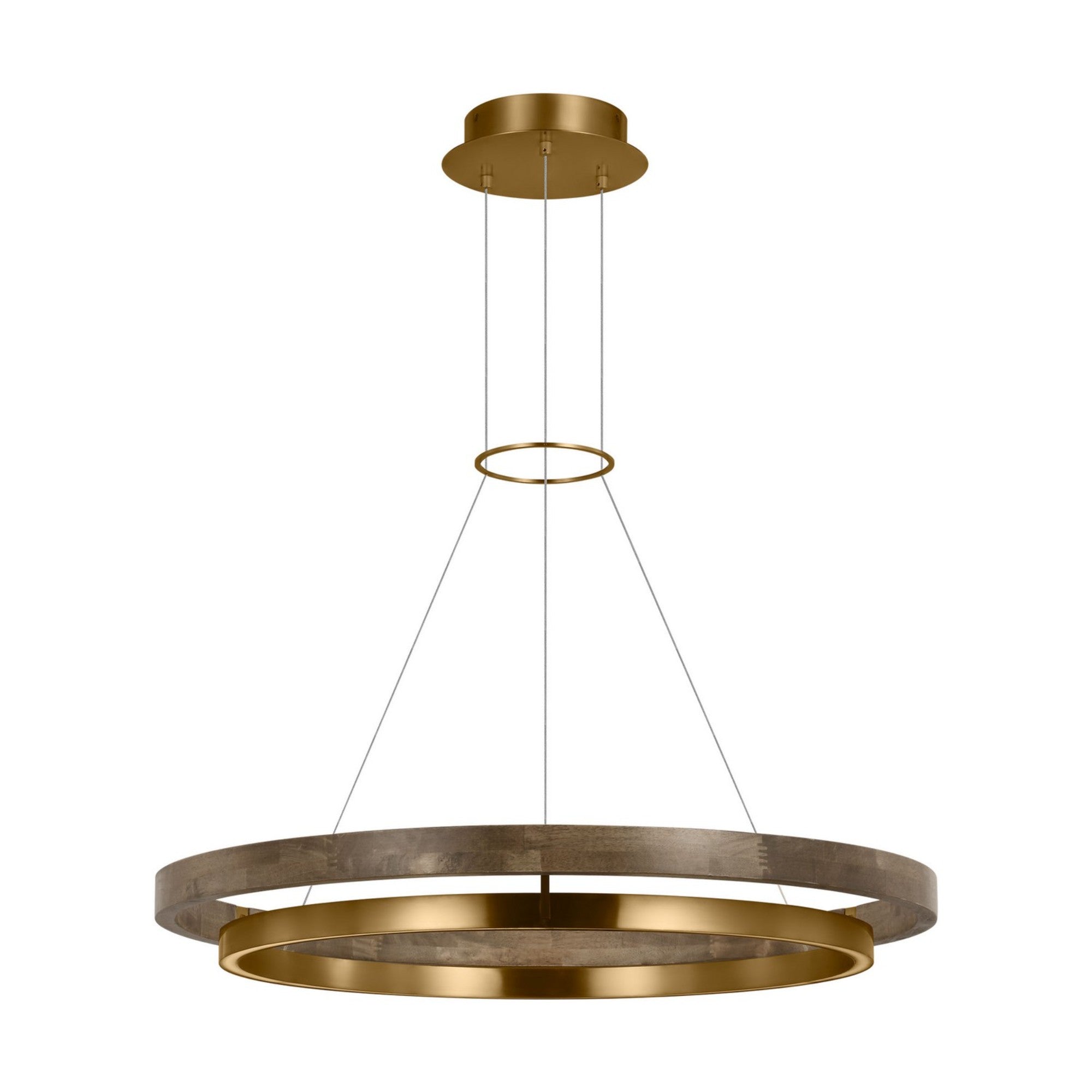Grace 36" LED Chandelier, Natural Brass & Weathered Oak Finish - Bees Lighting