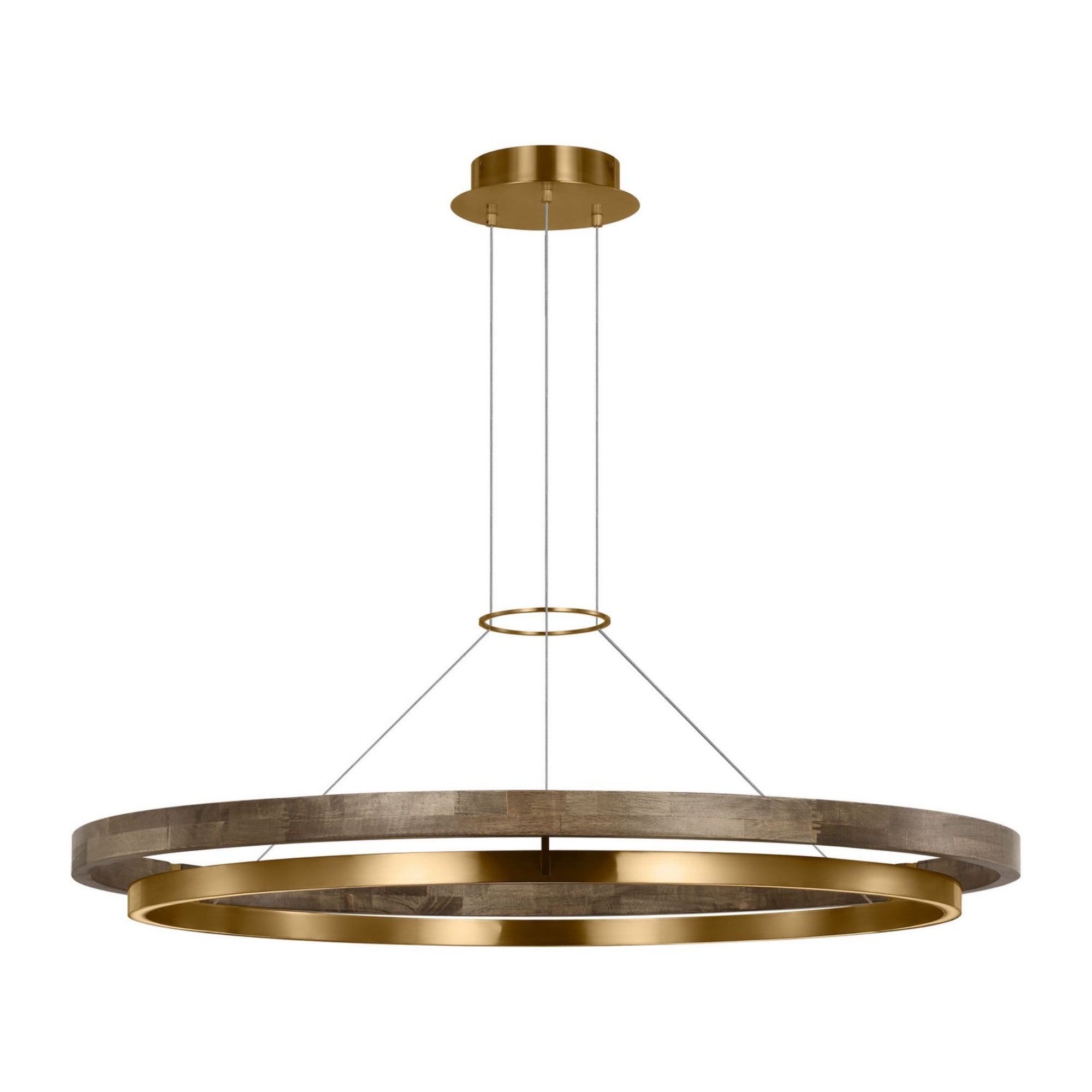 Grace 48" LED Chandelier, Natural Brass & Weathered Oak Finish - Bees Lighting