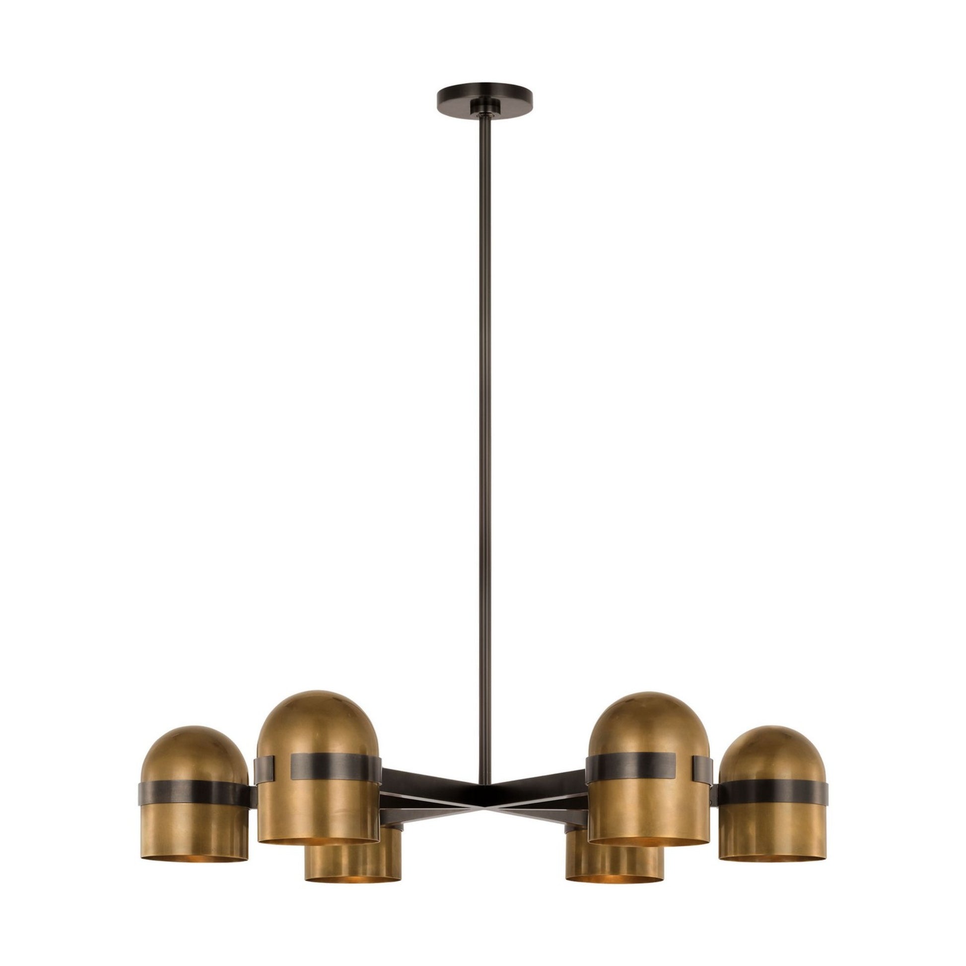 Octavia 36" 6-Light LED Large Chandelier, 120-277V, Blackened Bronze & Bright Worn Brass Finish - Bees Lighting