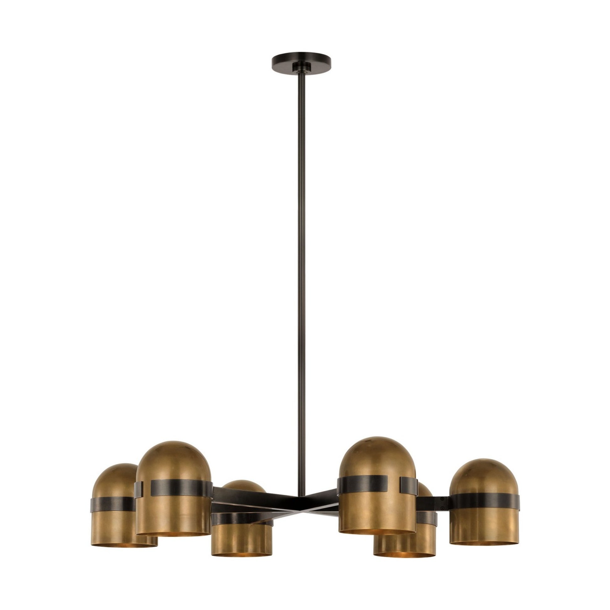 Octavia 36" 6-Light LED Large Chandelier, 120-277V, Blackened Bronze & Bright Worn Brass Finish - Bees Lighting