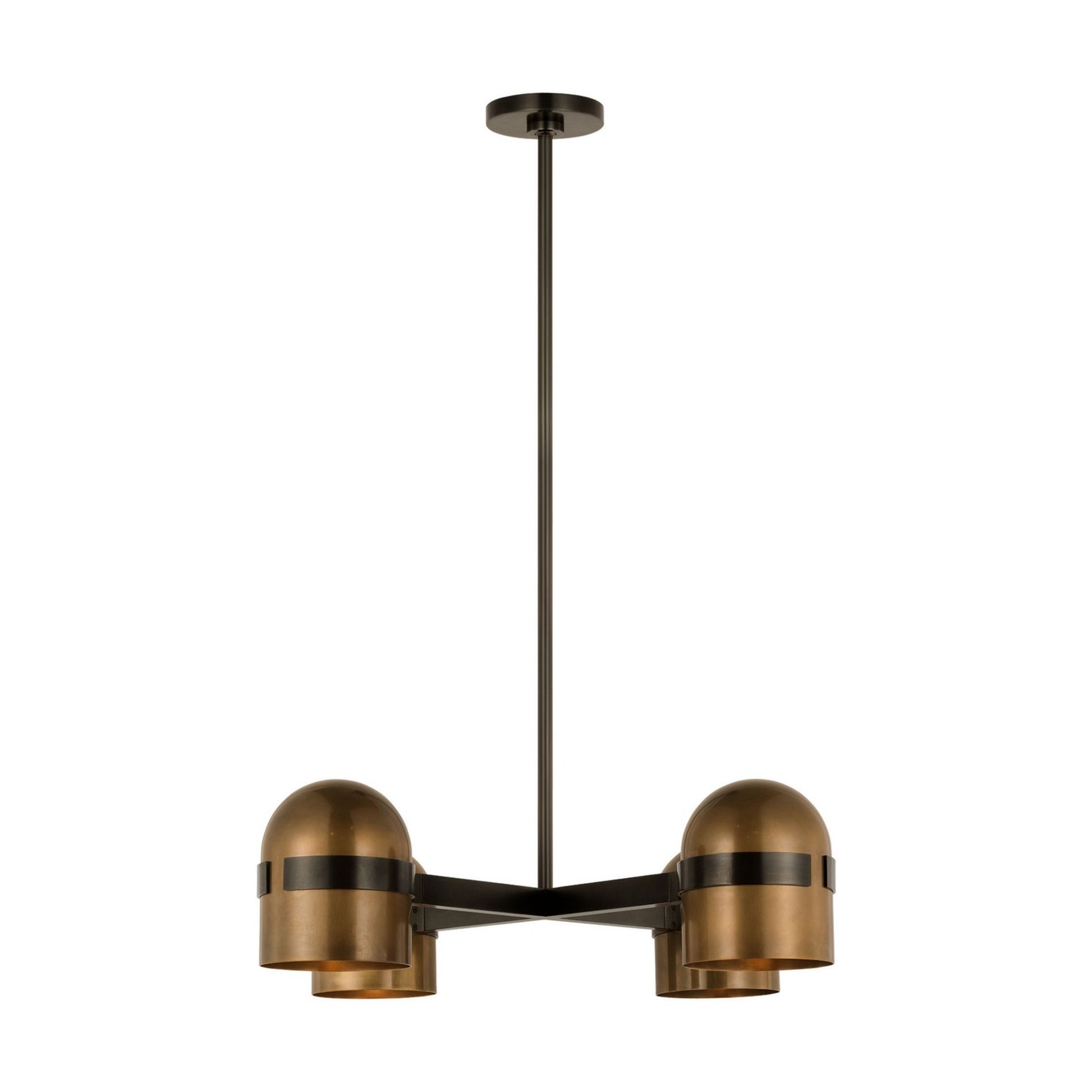 Octavia 28" 4-Light LED Medium Chandelier, 120-277V, Blackened Bronze & Bright Worn Brass Finish - Bees Lighting
