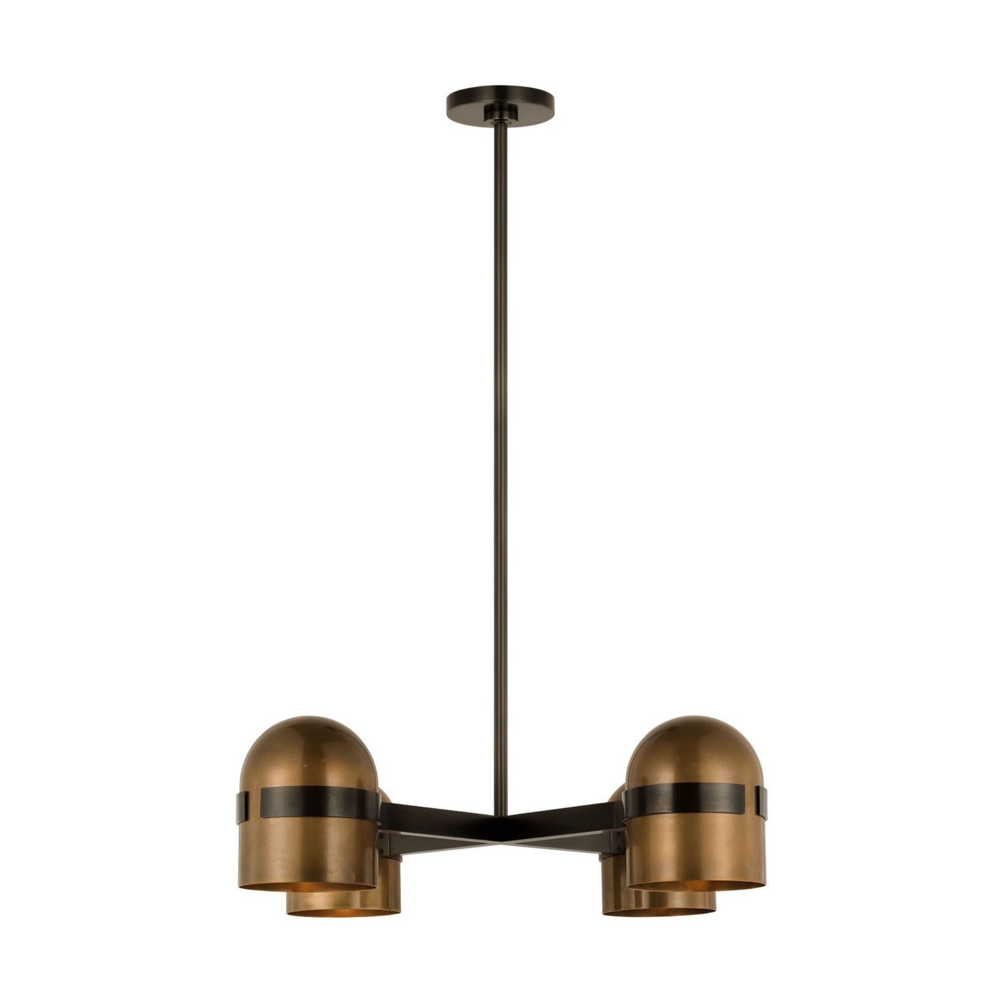 Octavia 28" 4-Light LED Medium Chandelier, 120-277V, Blackened Bronze & Bright Worn Brass Finish - Bees Lighting