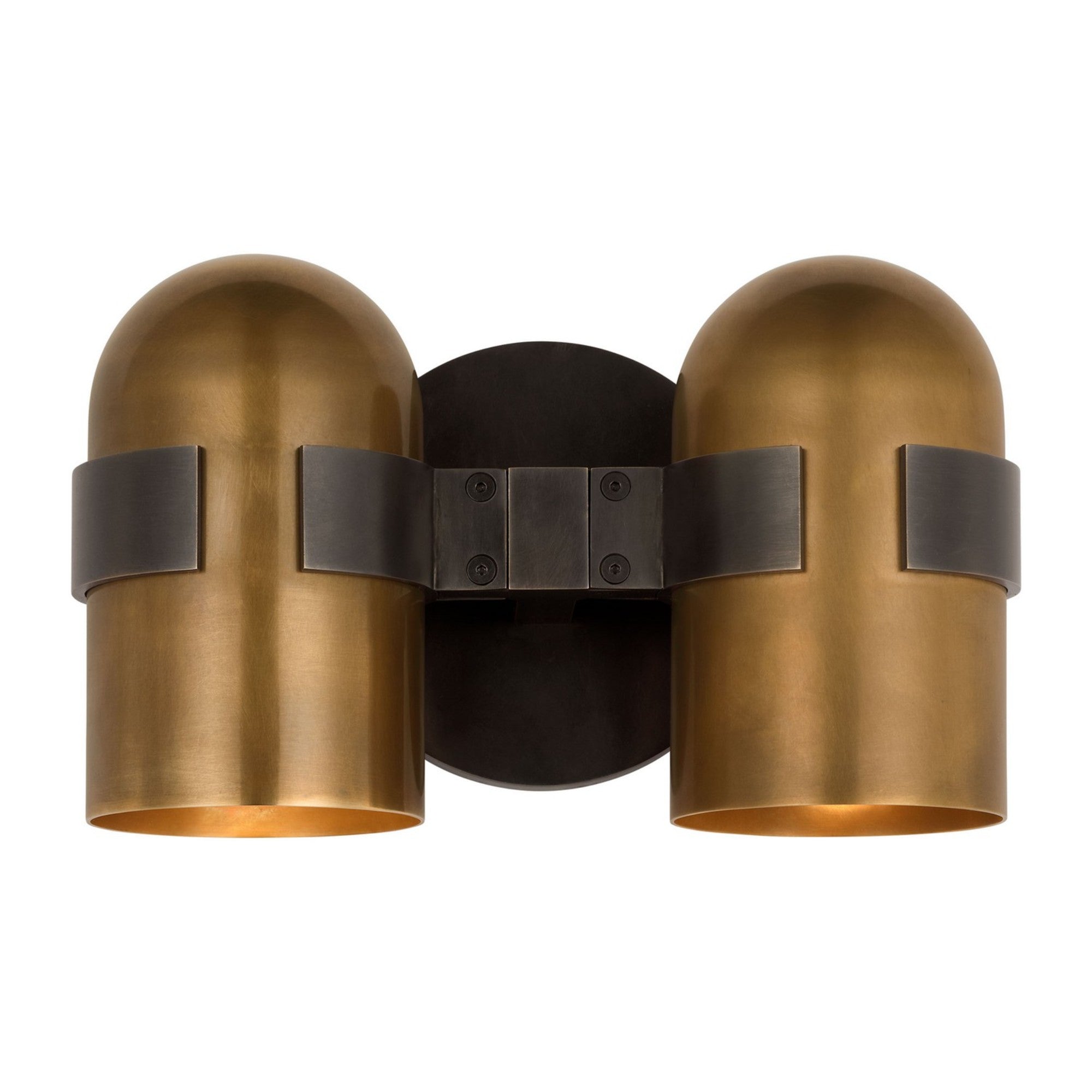 Octavia 9" 2-Light LED Medium Wall Sconce, 120-277V, Blackened Bronze & Bright Worn Brass Finish - Bees Lighting