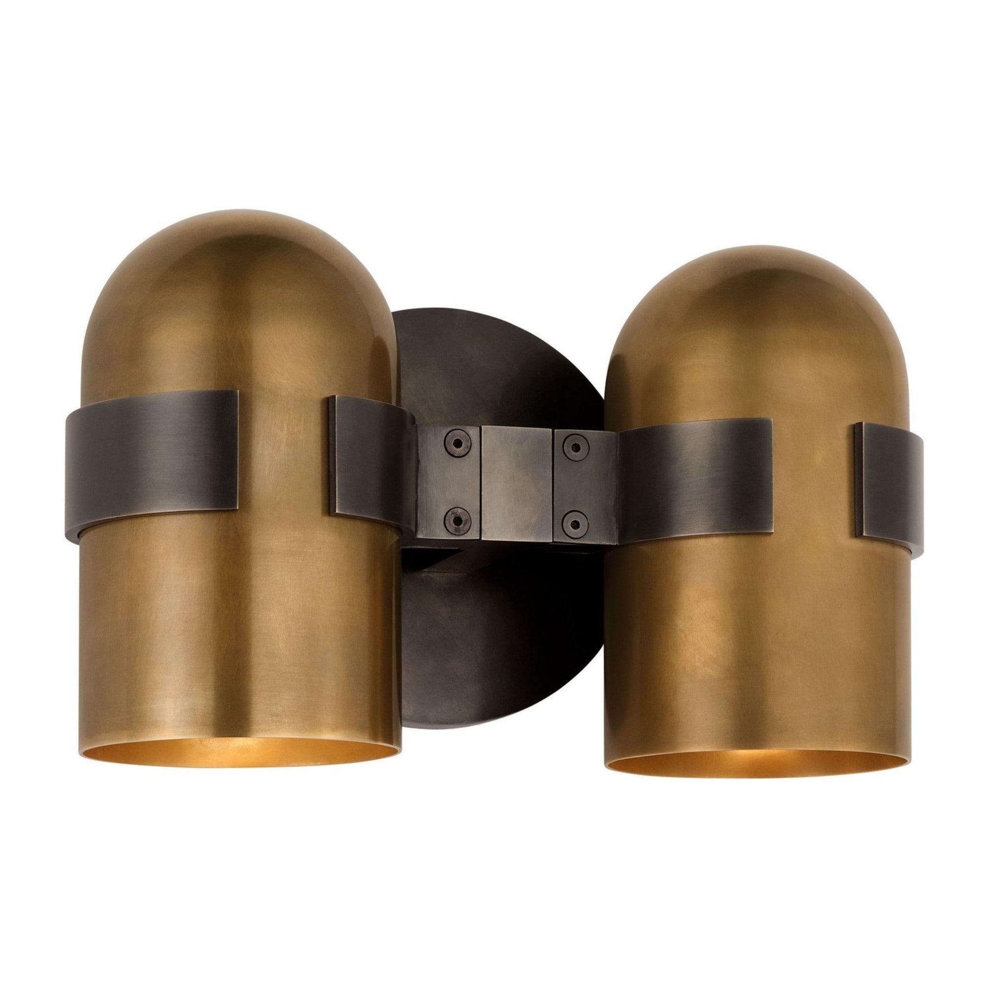 Octavia 9" 2-Light LED Medium Wall Sconce, 120-277V, Blackened Bronze & Bright Worn Brass Finish - Bees Lighting