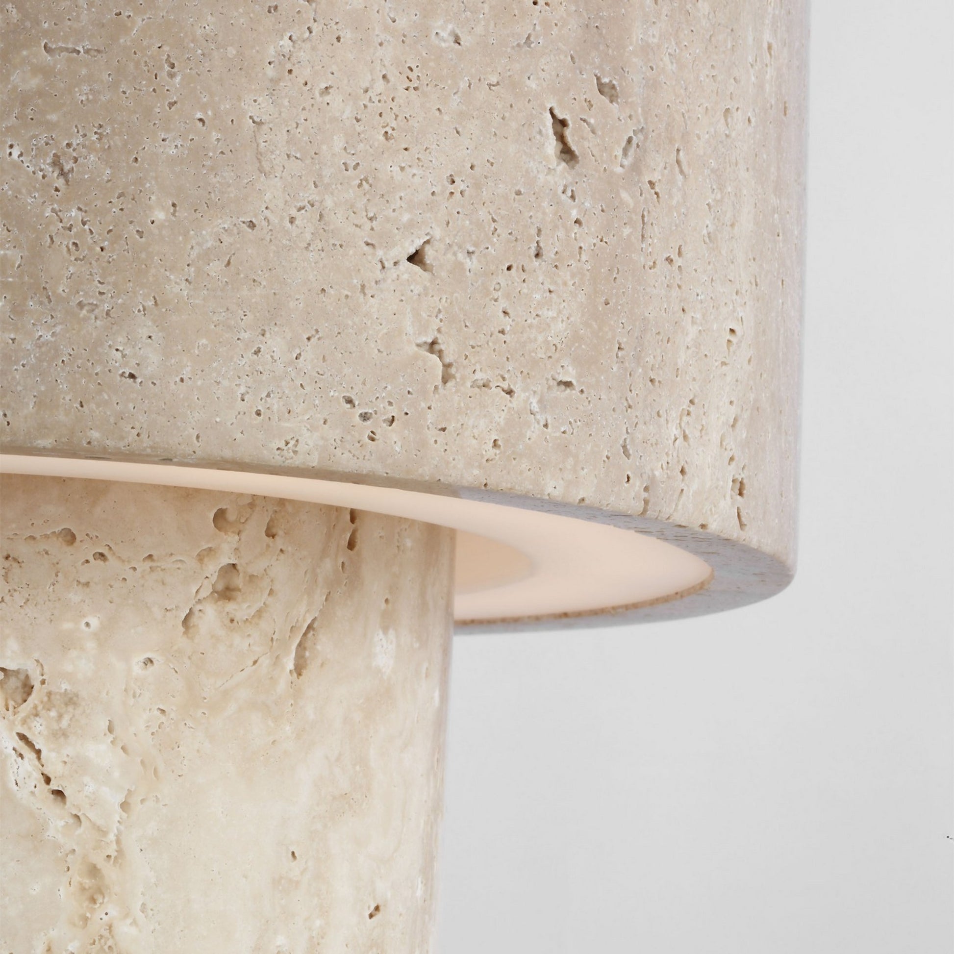 Kennett LED Small Table Lamp, 120-240V, Natural Travertine Finish - Bees Lighting