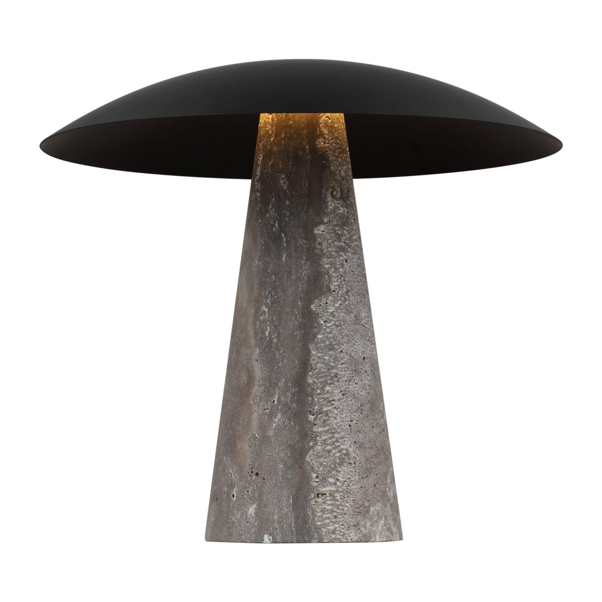 Aegis Medium Table Lamp, 120-240V, Dark Bronze & Travertine Finish - Bees Lighting