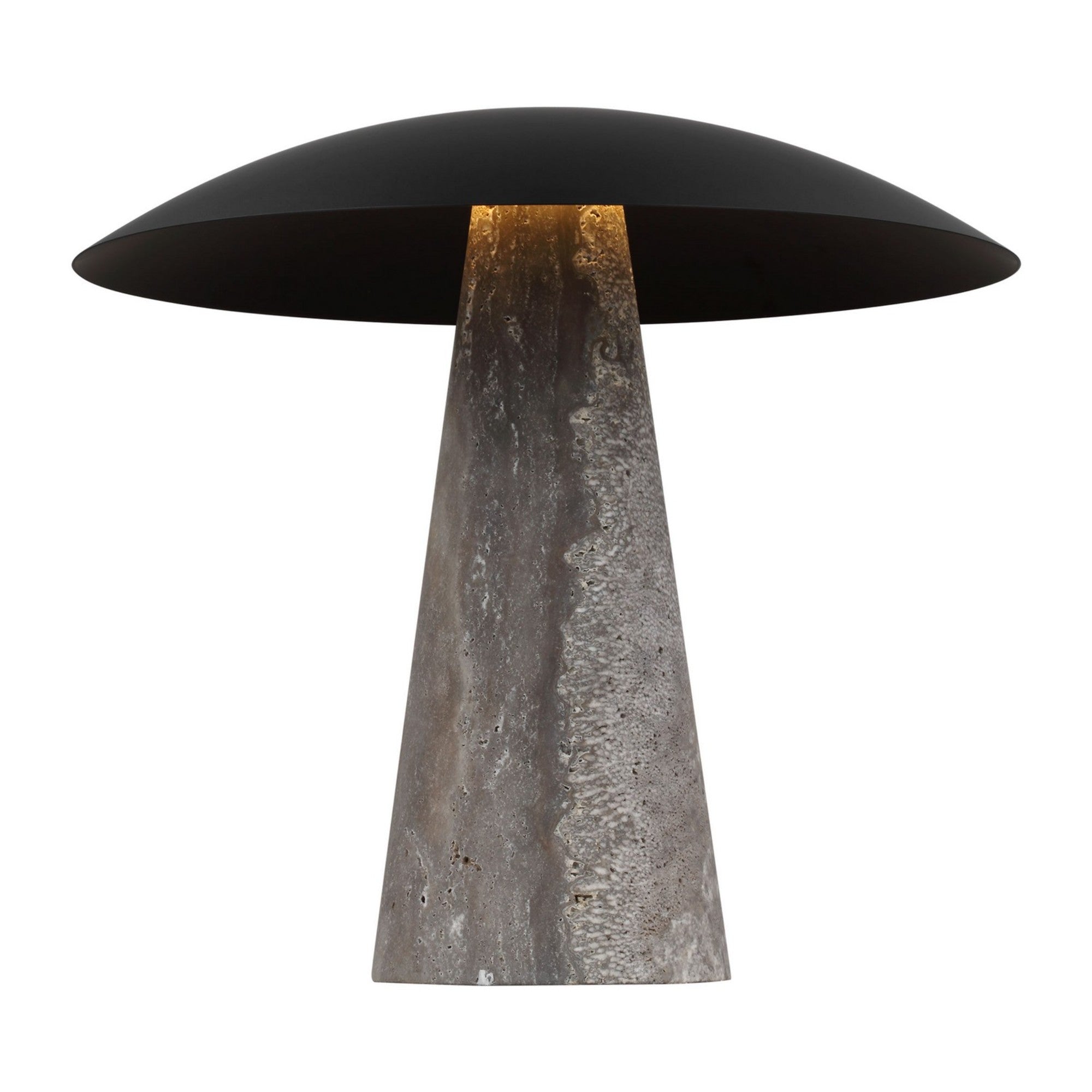Aegis Medium Table Lamp, 120-240V, Dark Bronze & Travertine Finish - Bees Lighting
