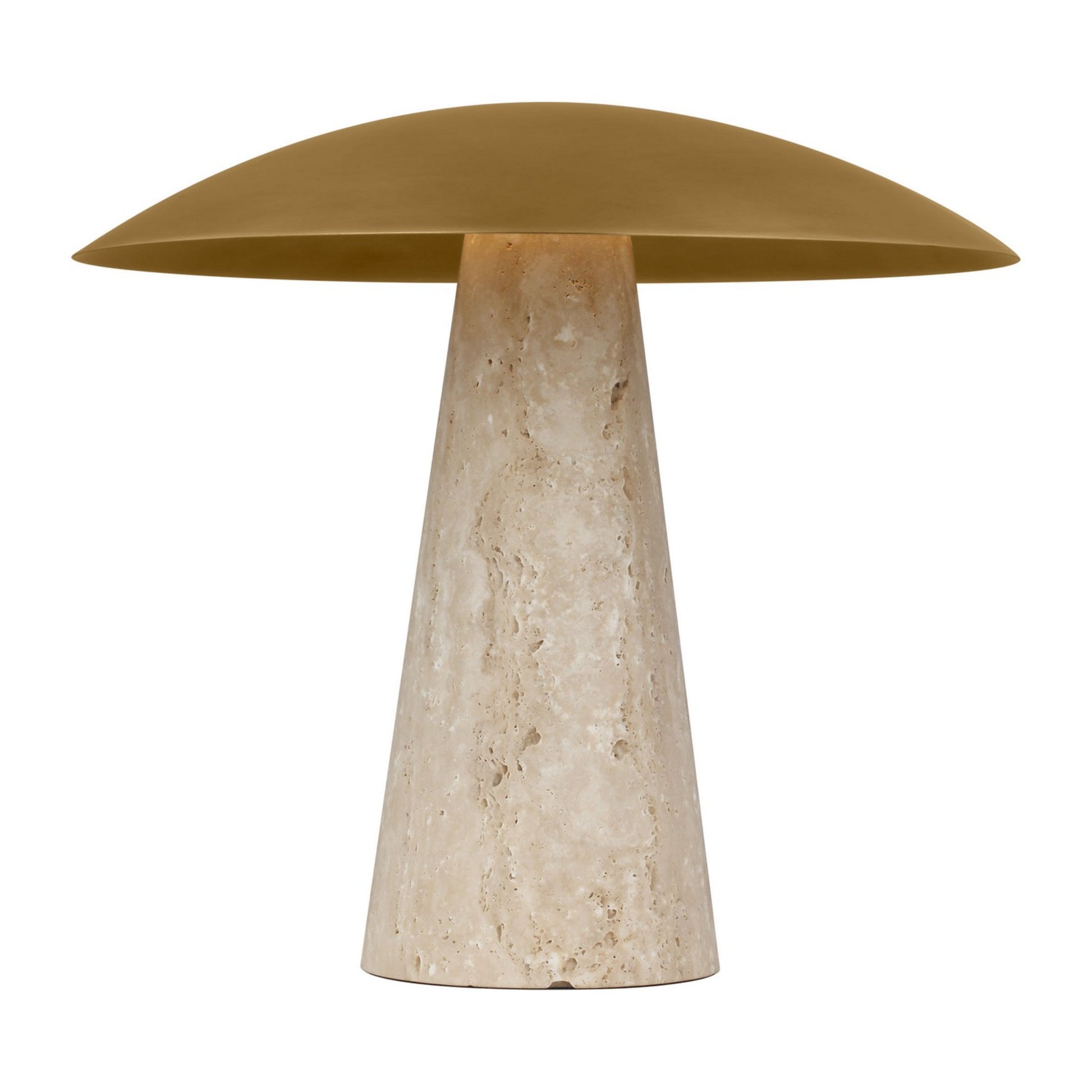 Aegis Medium Table Lamp, 120-240V, Natural Brass & Travertine Finish - Bees Lighting