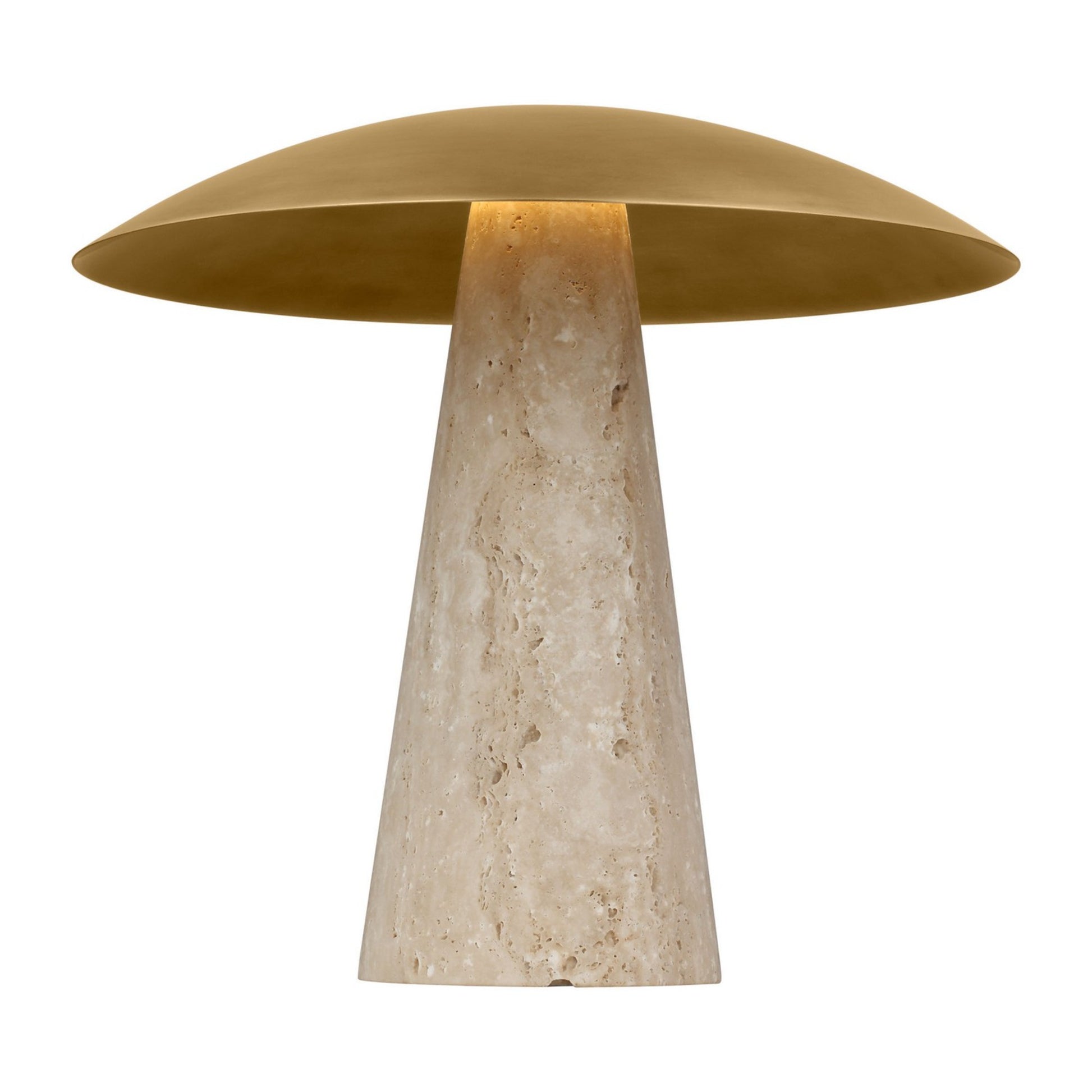 Aegis Medium Table Lamp, 120-240V, Natural Brass & Travertine Finish - Bees Lighting