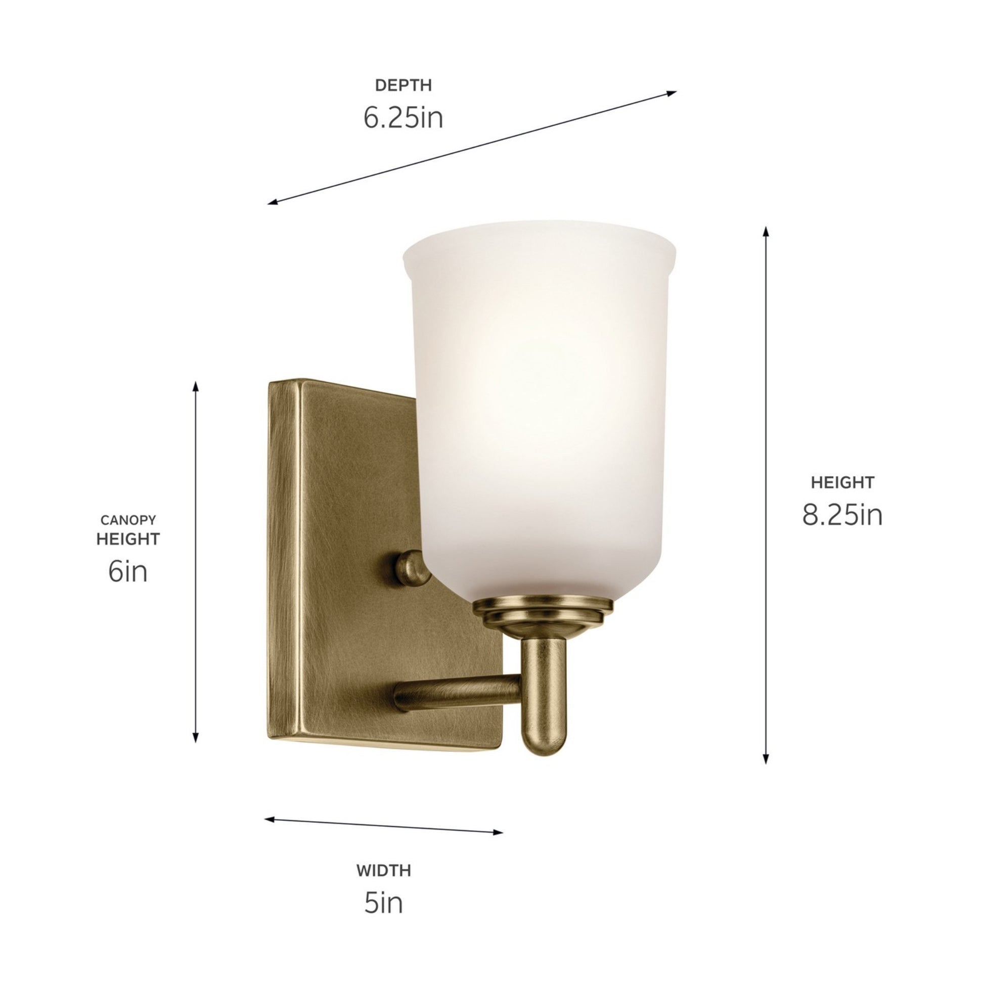 Shailene 5" Wall Sconce, Natural Brass Finish, Etched Glass - Bees Lighting
