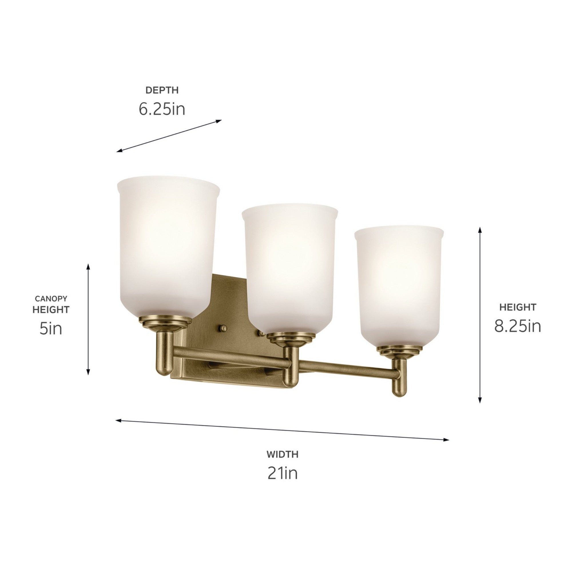 Shailene 21" 3-Light Bath Vanity Light, Natural Brass Finish, Etched Glass - Bees Lighting