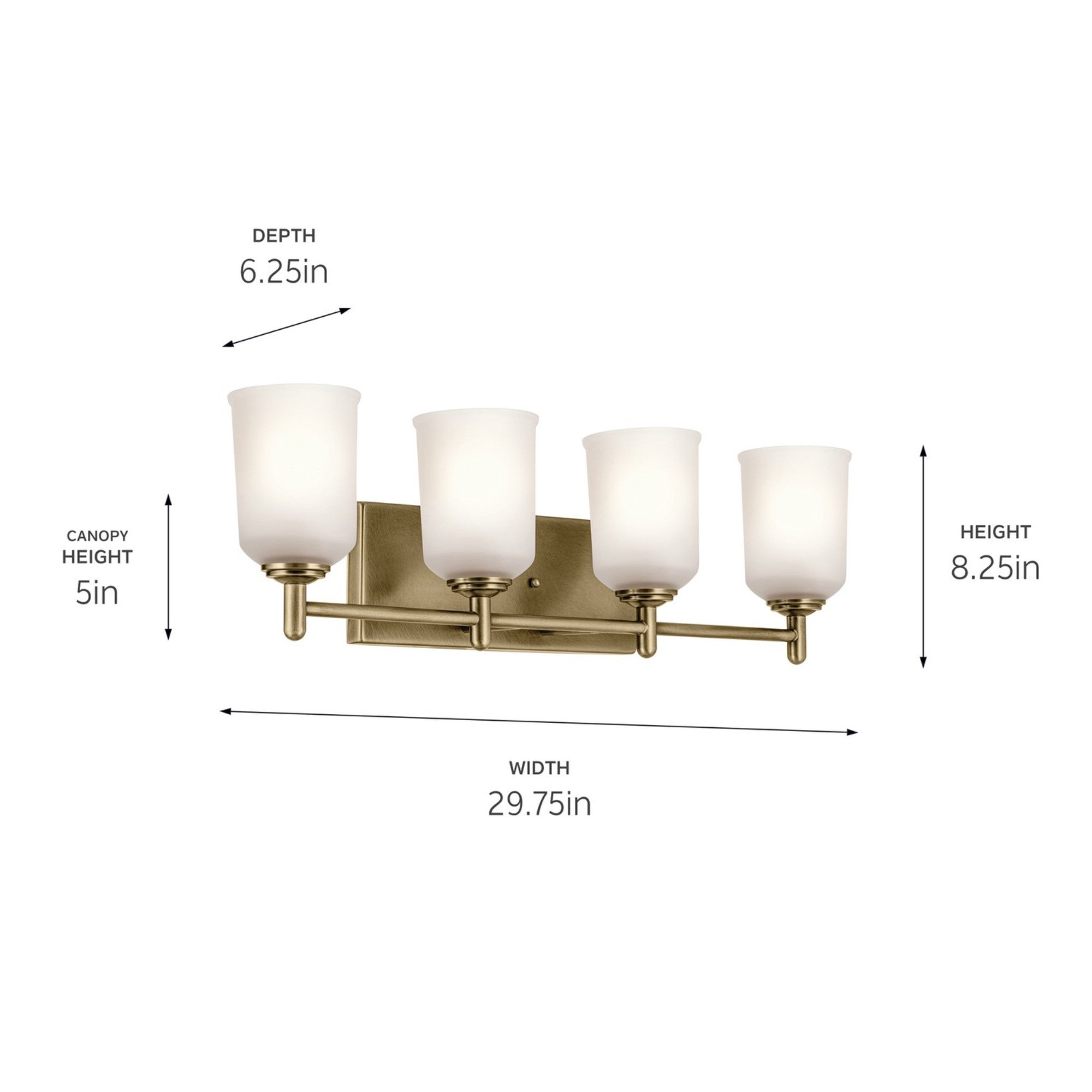 Shailene 30" 4-Light Bath Vanity Light, Natural Brass Finish, Etched Glass - Bees Lighting