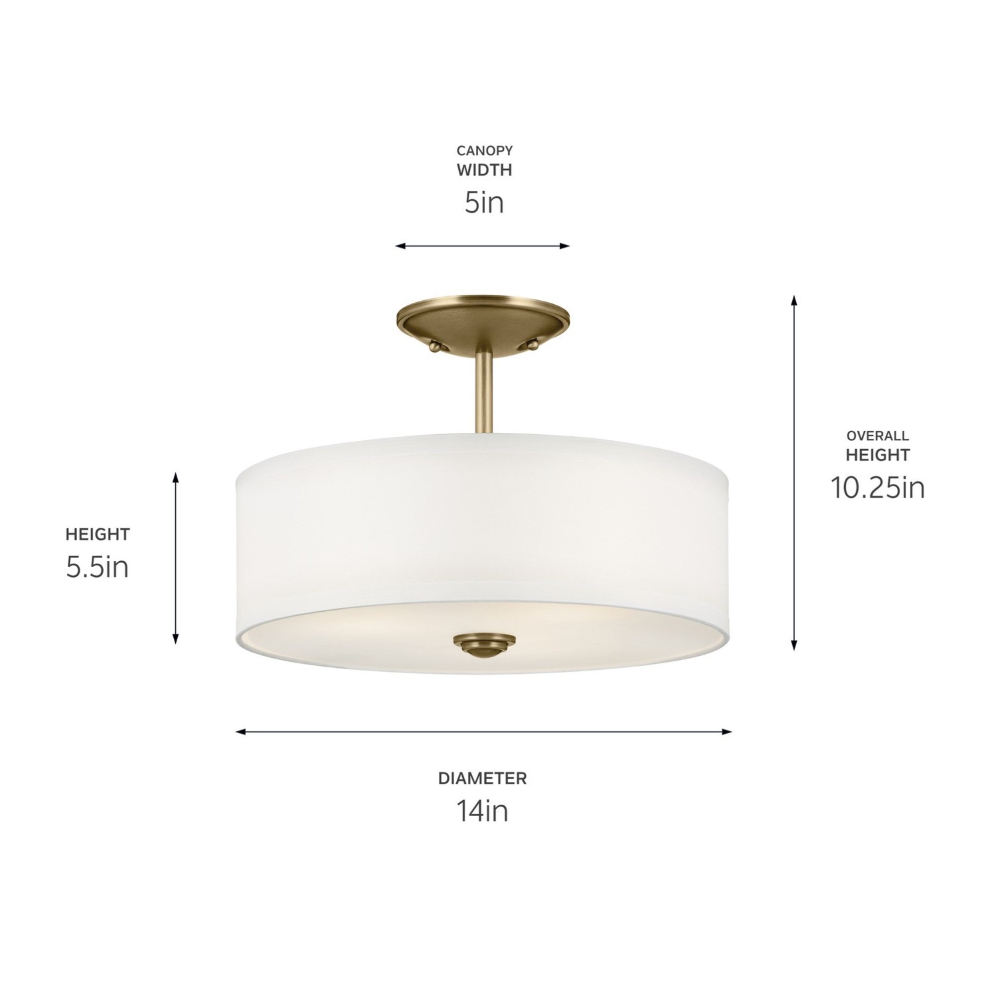 Shailene 14" 3-Light Round Semi-Flush Mount, Natural Brass Finish - Bees Lighting