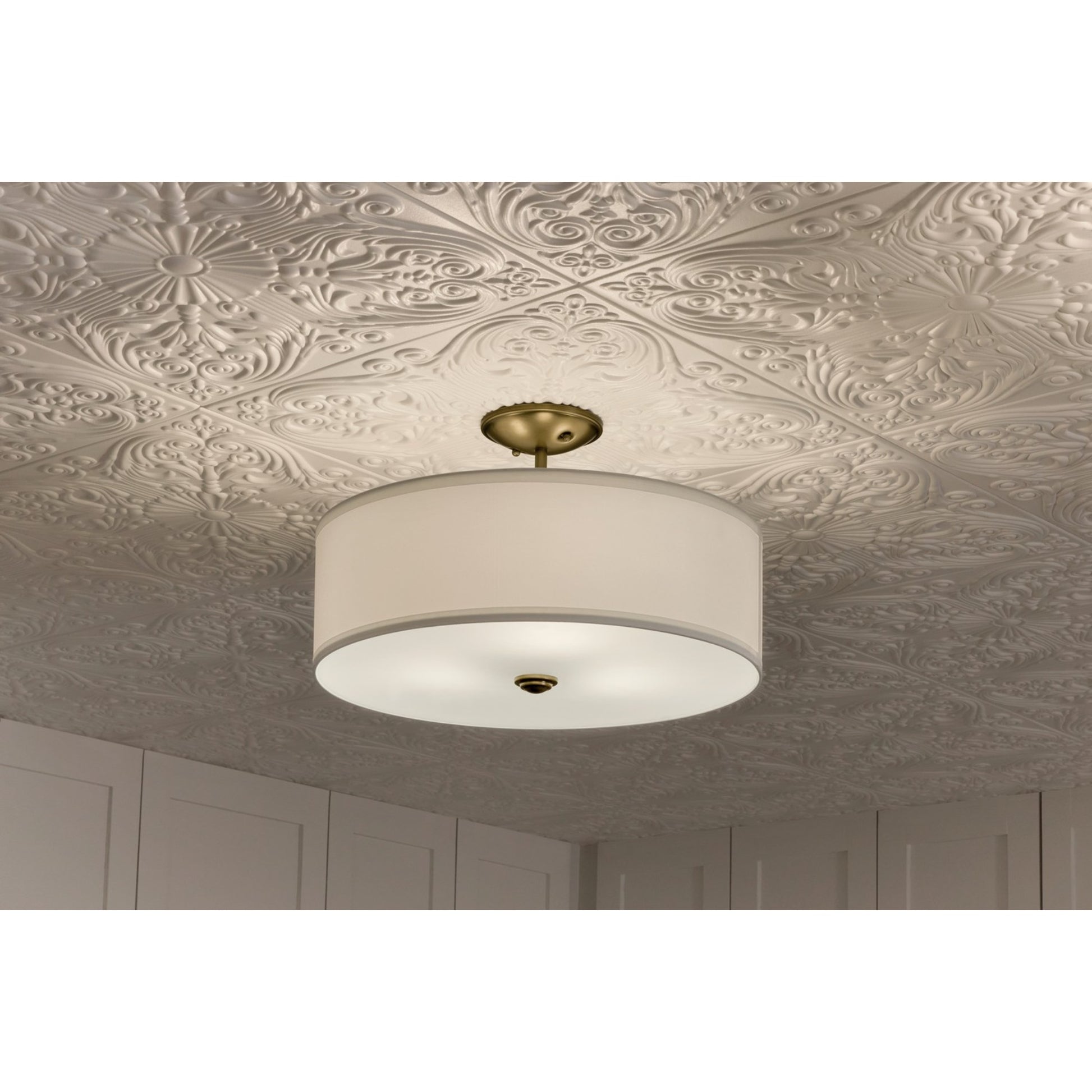 Shailene 14" 3-Light Round Semi-Flush Mount, Natural Brass Finish - Bees Lighting