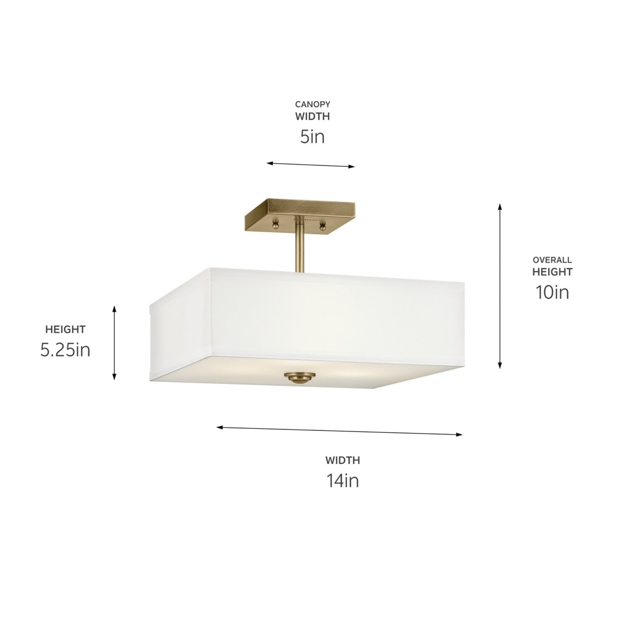 Shailene 14" 3-Light Square Semi-Flush Mount, Natural Brass Finish - Bees Lighting