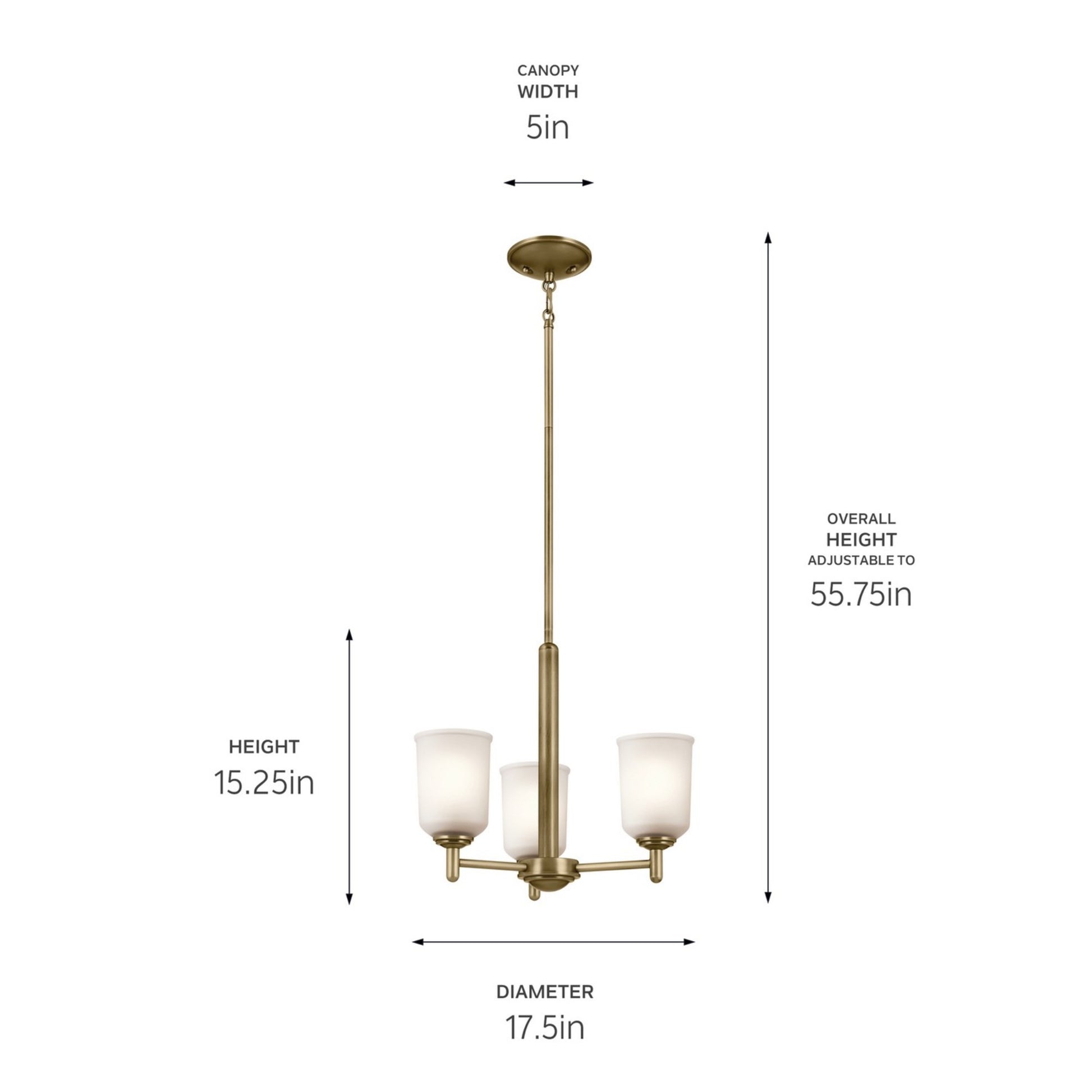 Shailene 18" 3-Light Mini Chandelier, Natural Brass Finish, Etched Glass - Bees Lighting